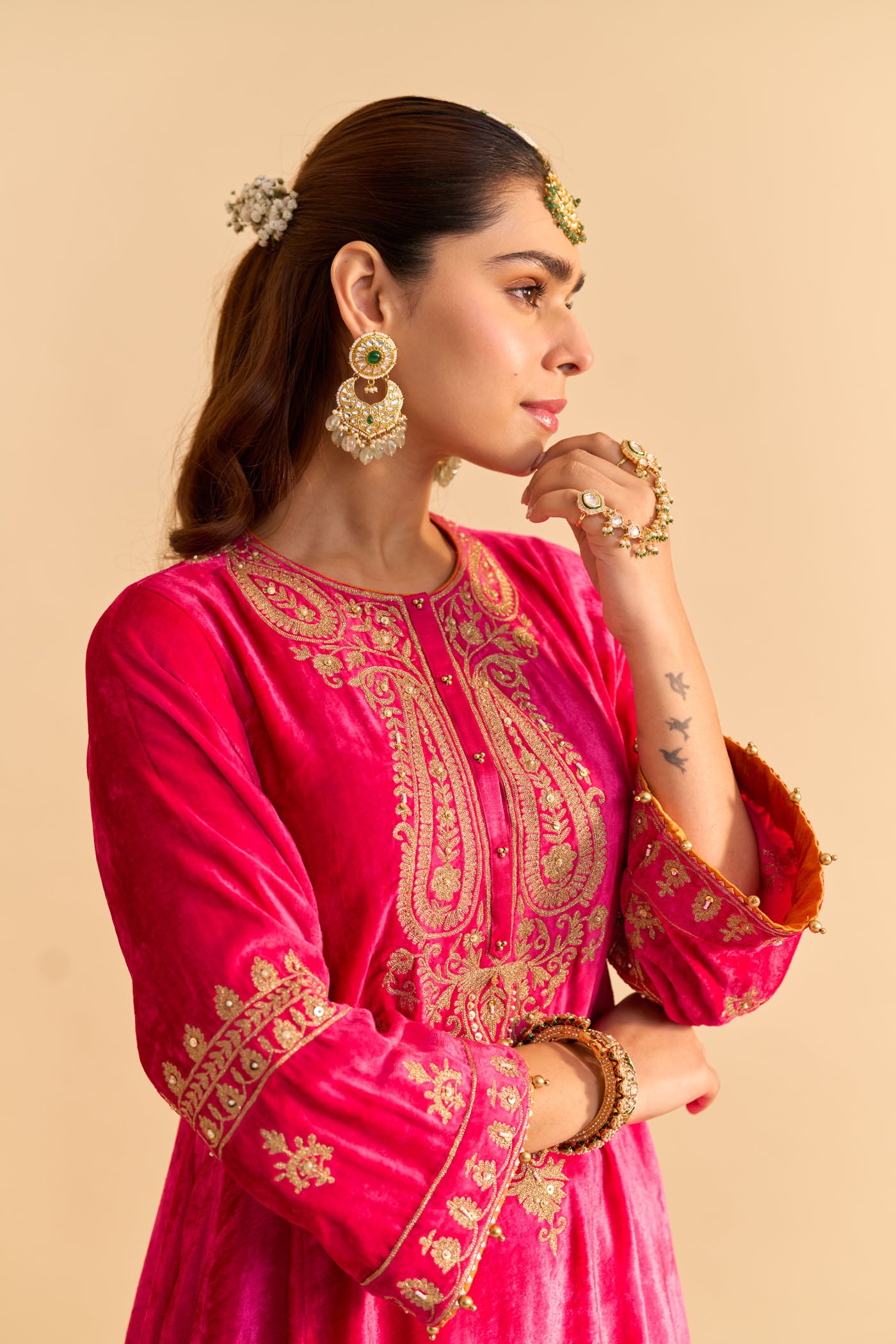 Amal - Hotpink A-line Kurta with Dhoti