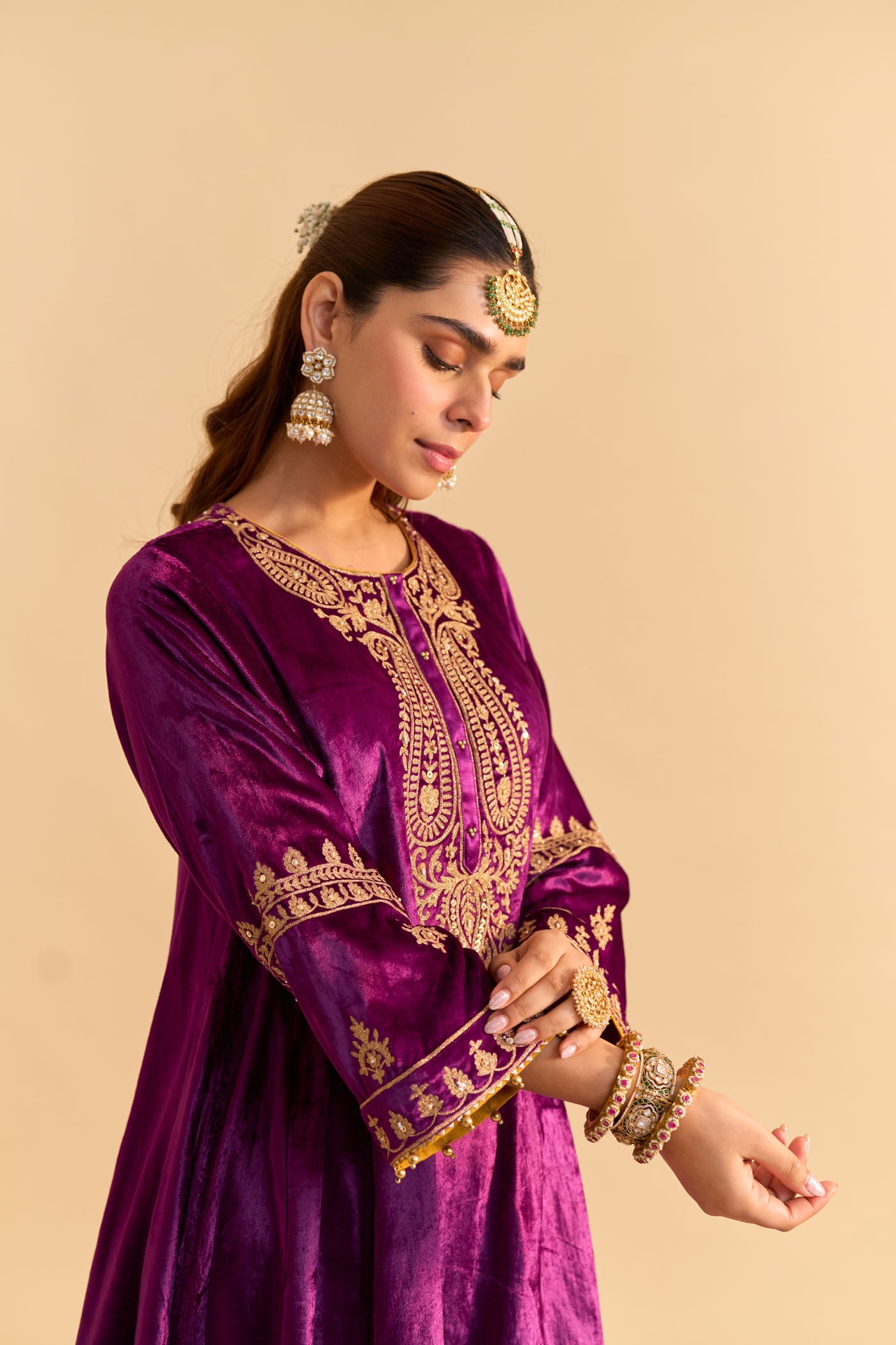 Amal - Silk Velvet Deep Purple A-line Kurta with Dhoti (Lxrts)