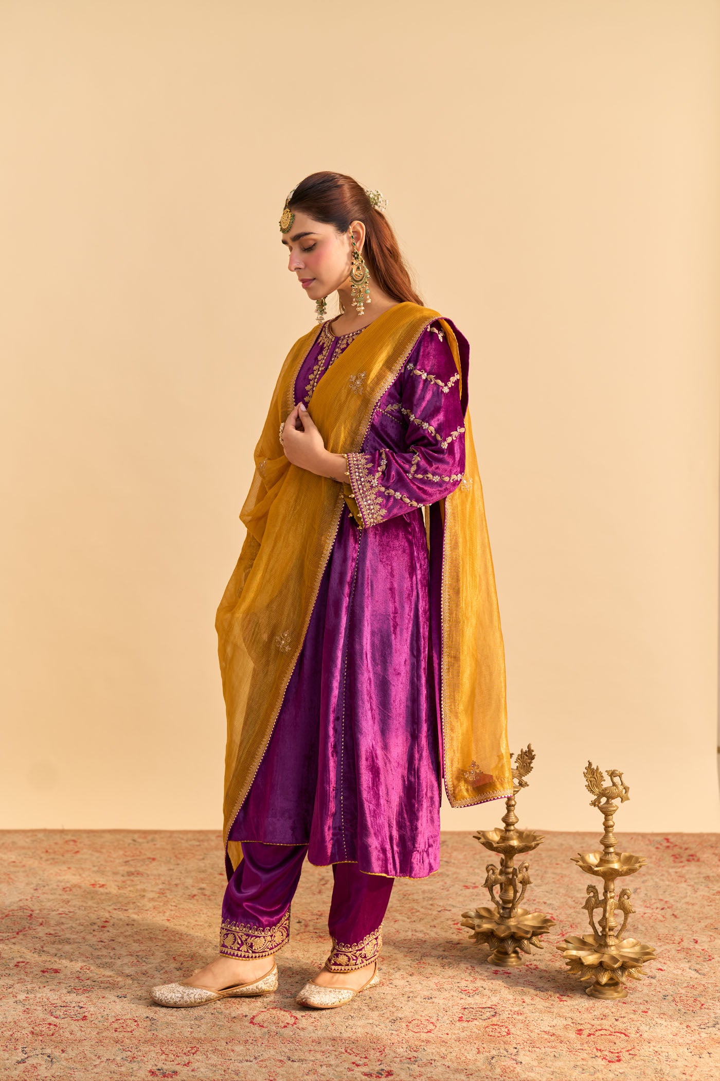 Azmiya - Deep Purple Chauga with Salwar