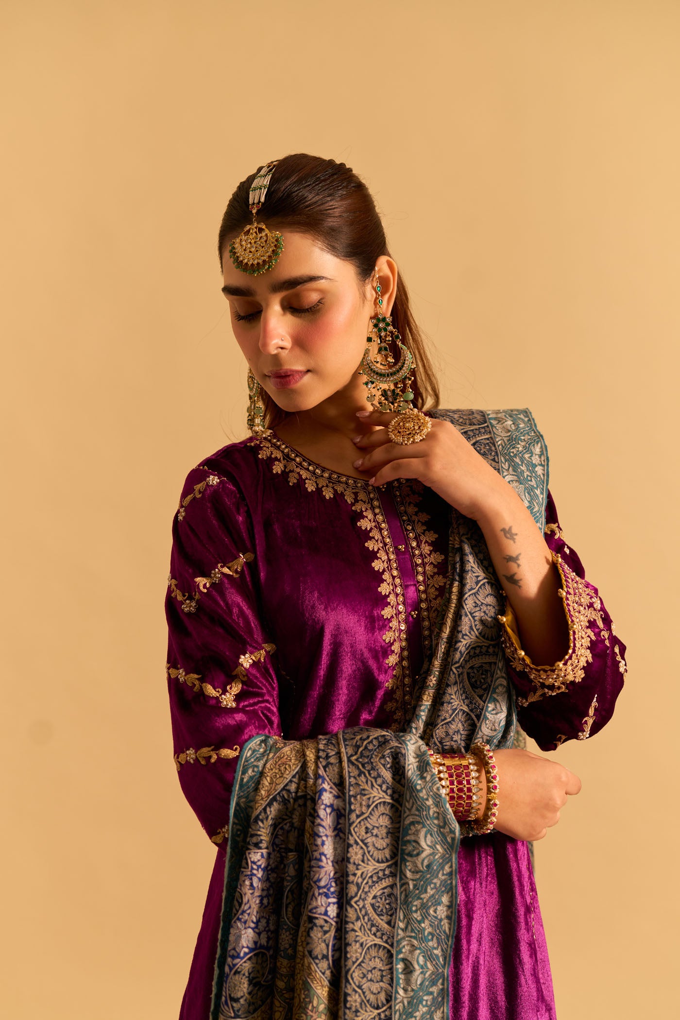 Azmiya - Deep Purple Chauga with Salwar