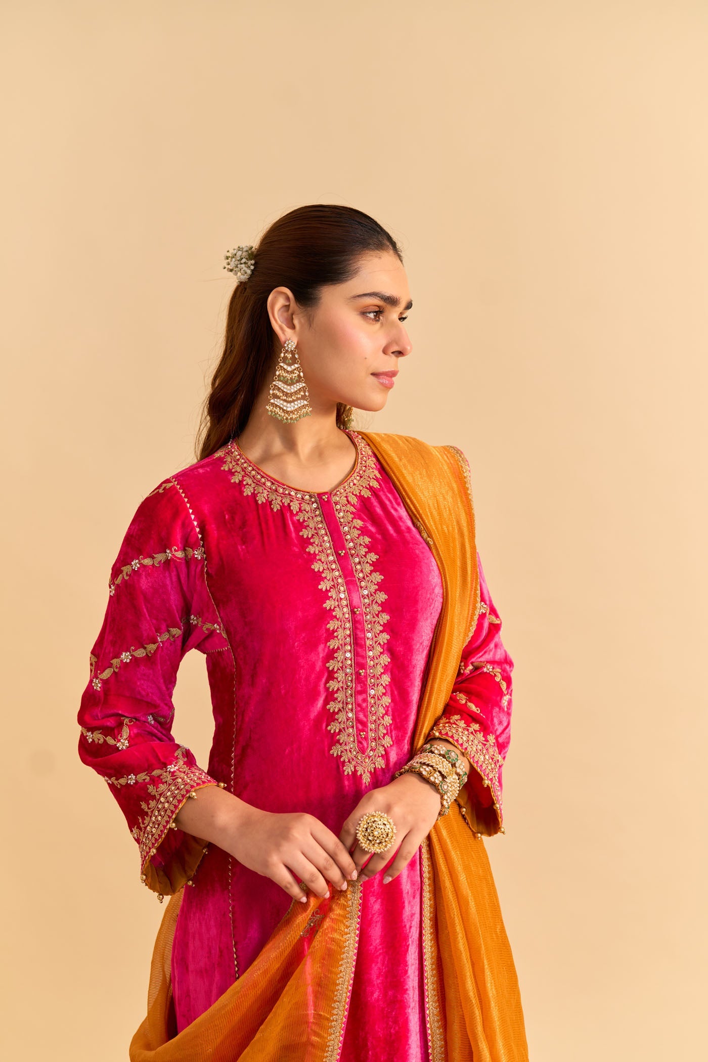 Azmiya - Silk Velvet Hotpink Chauga with Salwar (Lxrts)