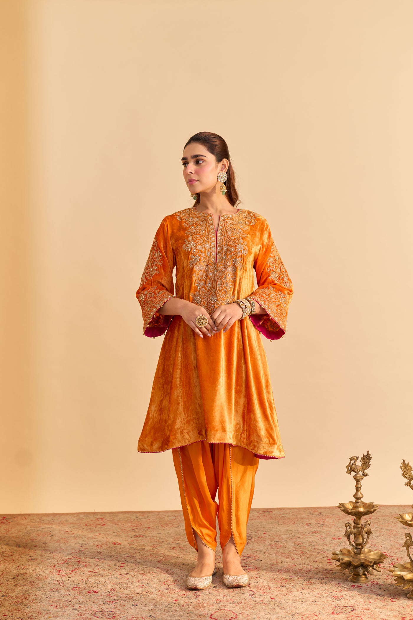 Eira - Orange A-line Kurta with Dhoti