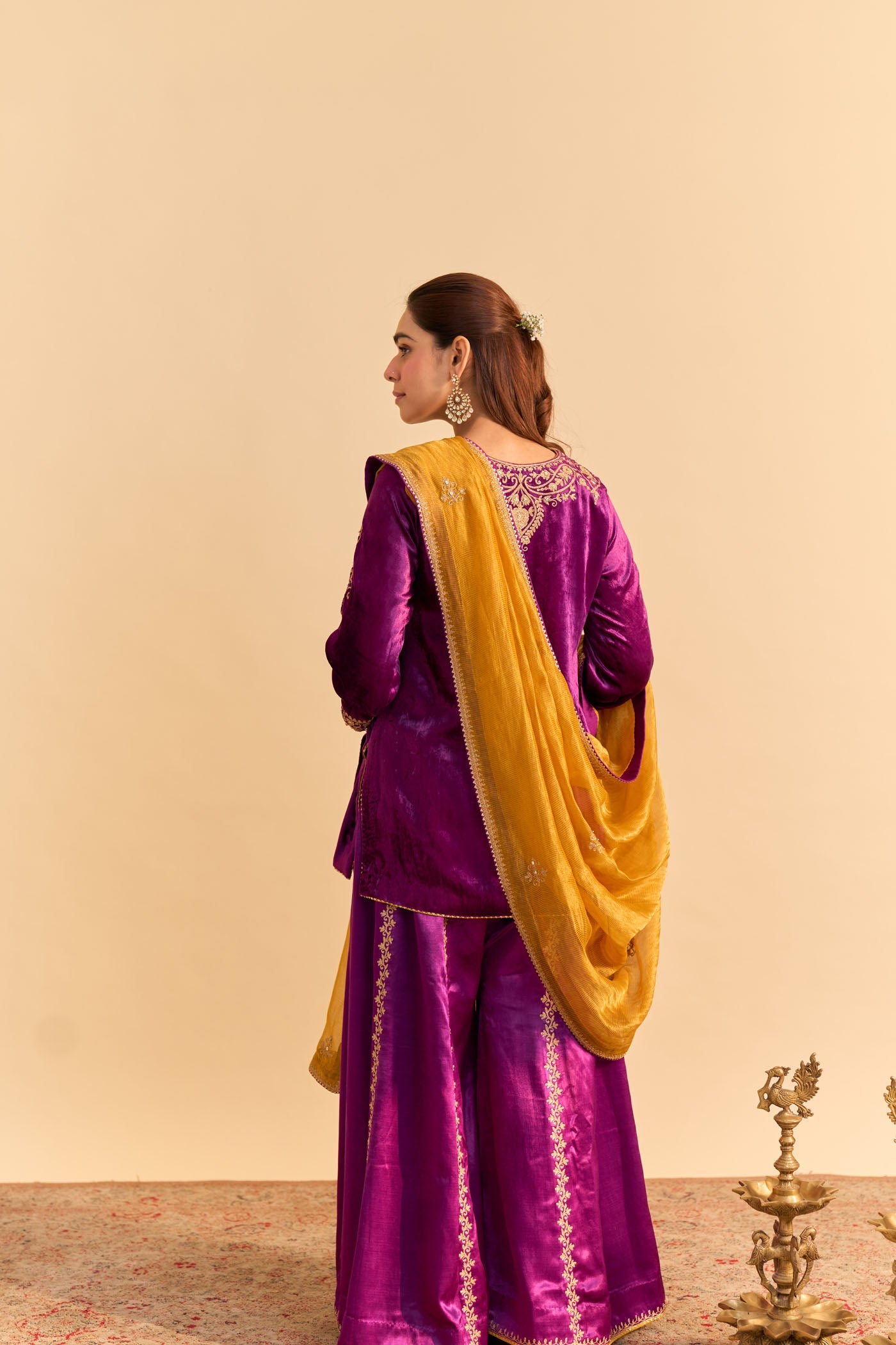 Aroob - Silk Velvet Deep Purple Kurta with Sharara and Dupatta (Lxrts)