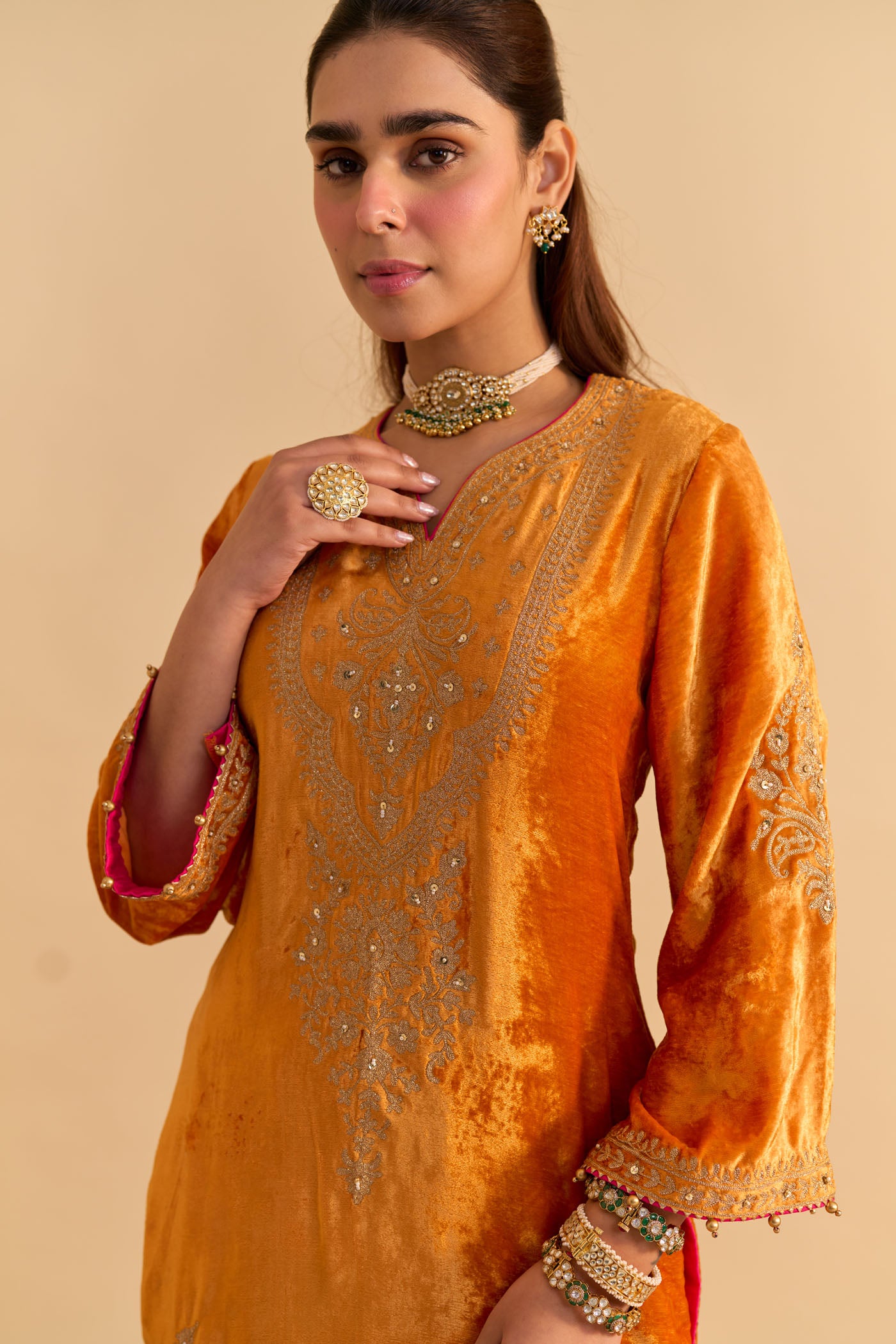 Nooren - Orange Kurta with Flared Palazzo and Dupatta