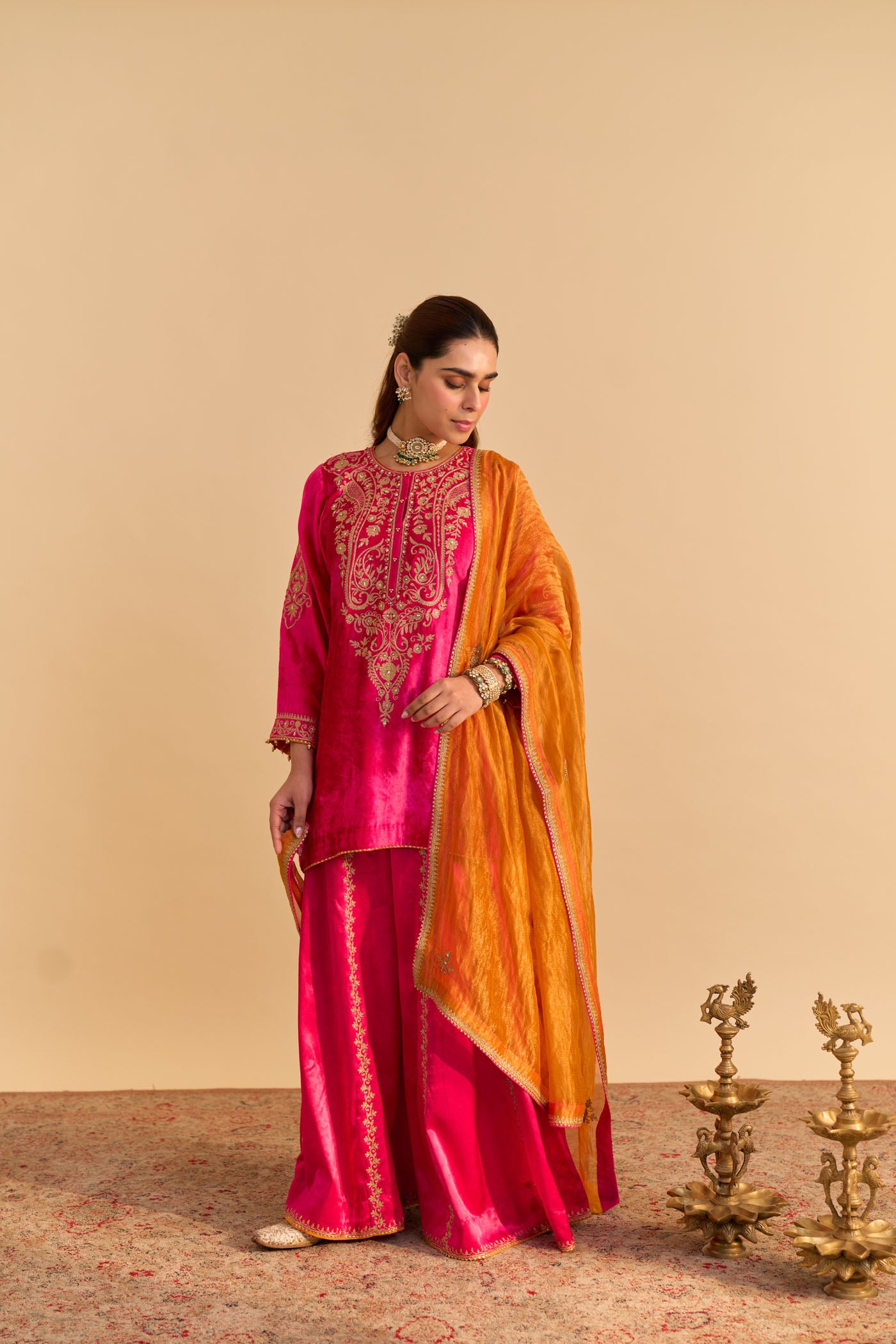 Aroob - Hotpink Kurta with Sharara and Dupatta
