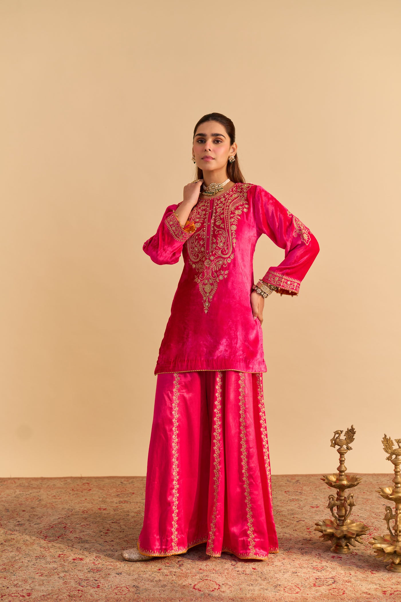 Aroob - Hotpink Kurta with Sharara and Dupatta