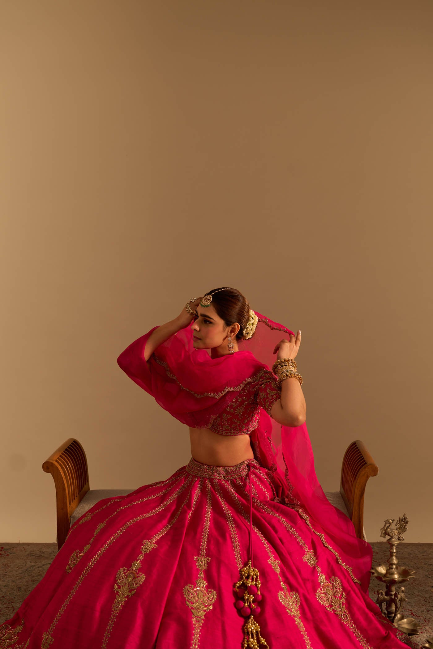 Naazila - Dabka Zardozi Embroidered Raw Silk Hotpink Lehenga Set