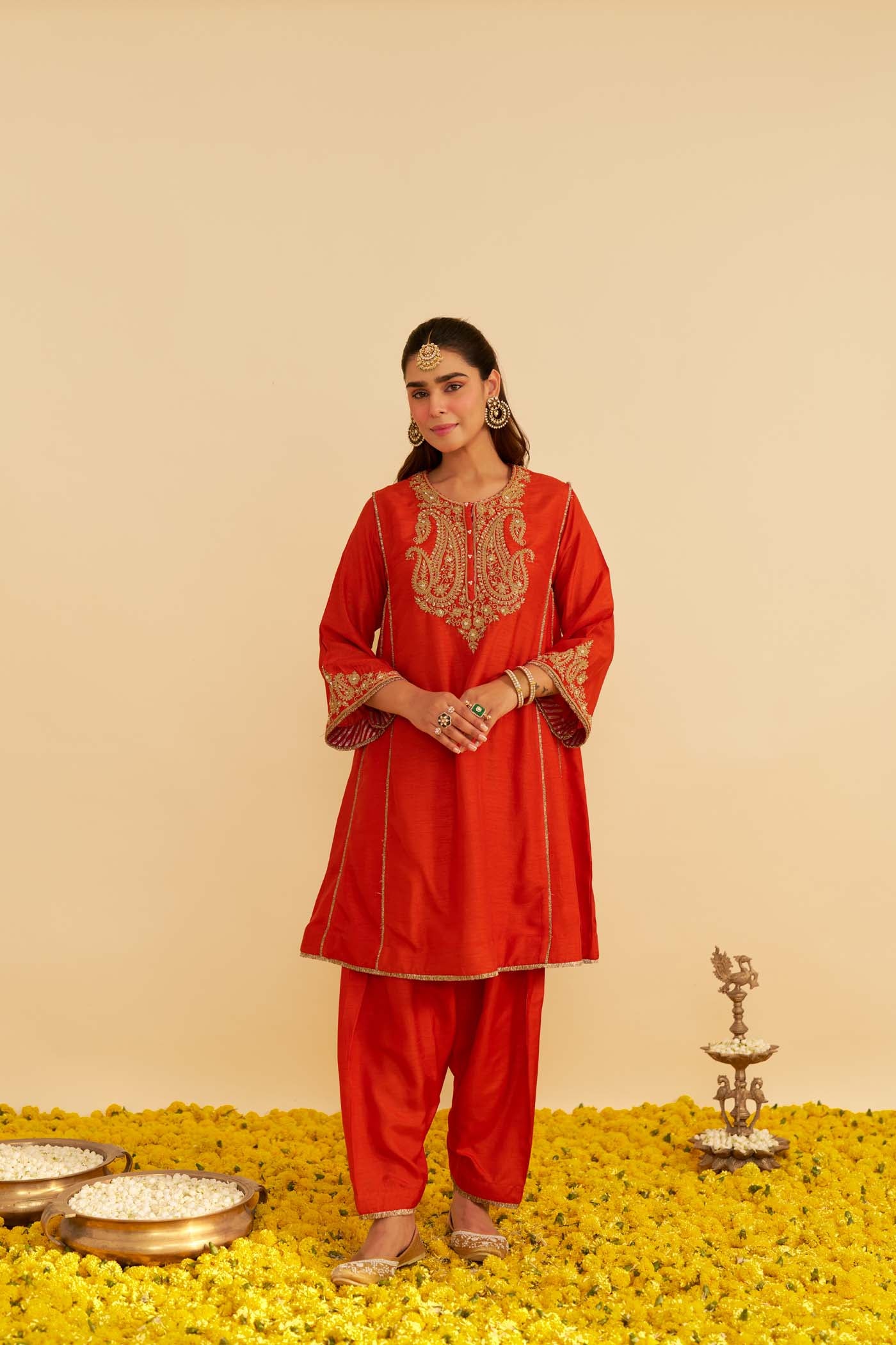 AYRA - BURNT ORANGE SHORT CHAUGA WITH SALWAR