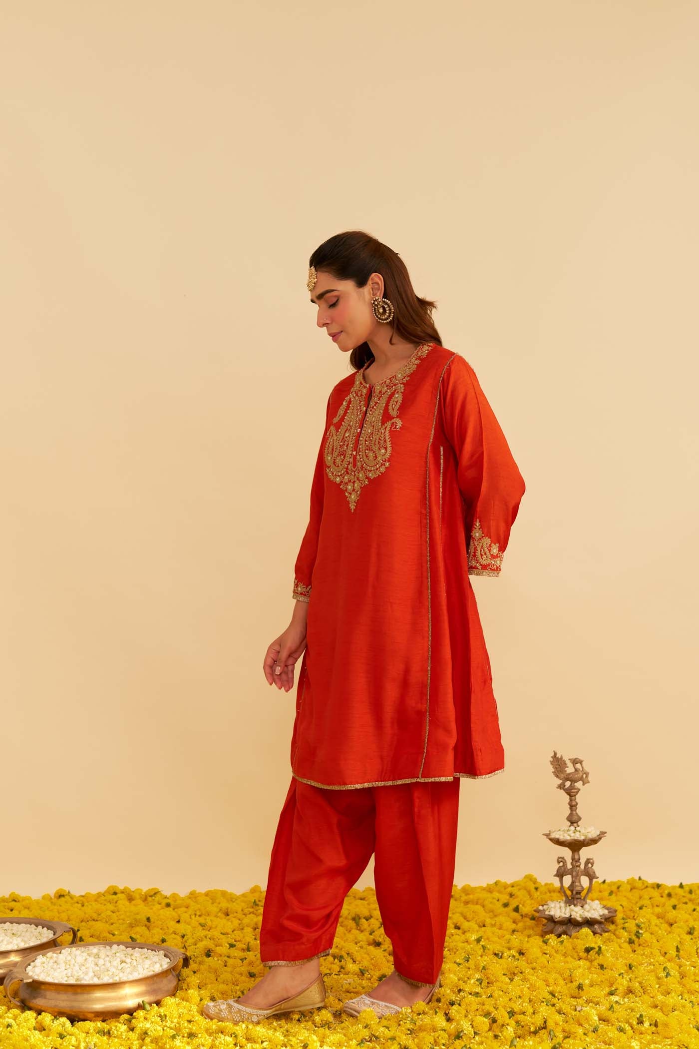 AYRA - BURNT ORANGE SHORT CHAUGA WITH SALWAR