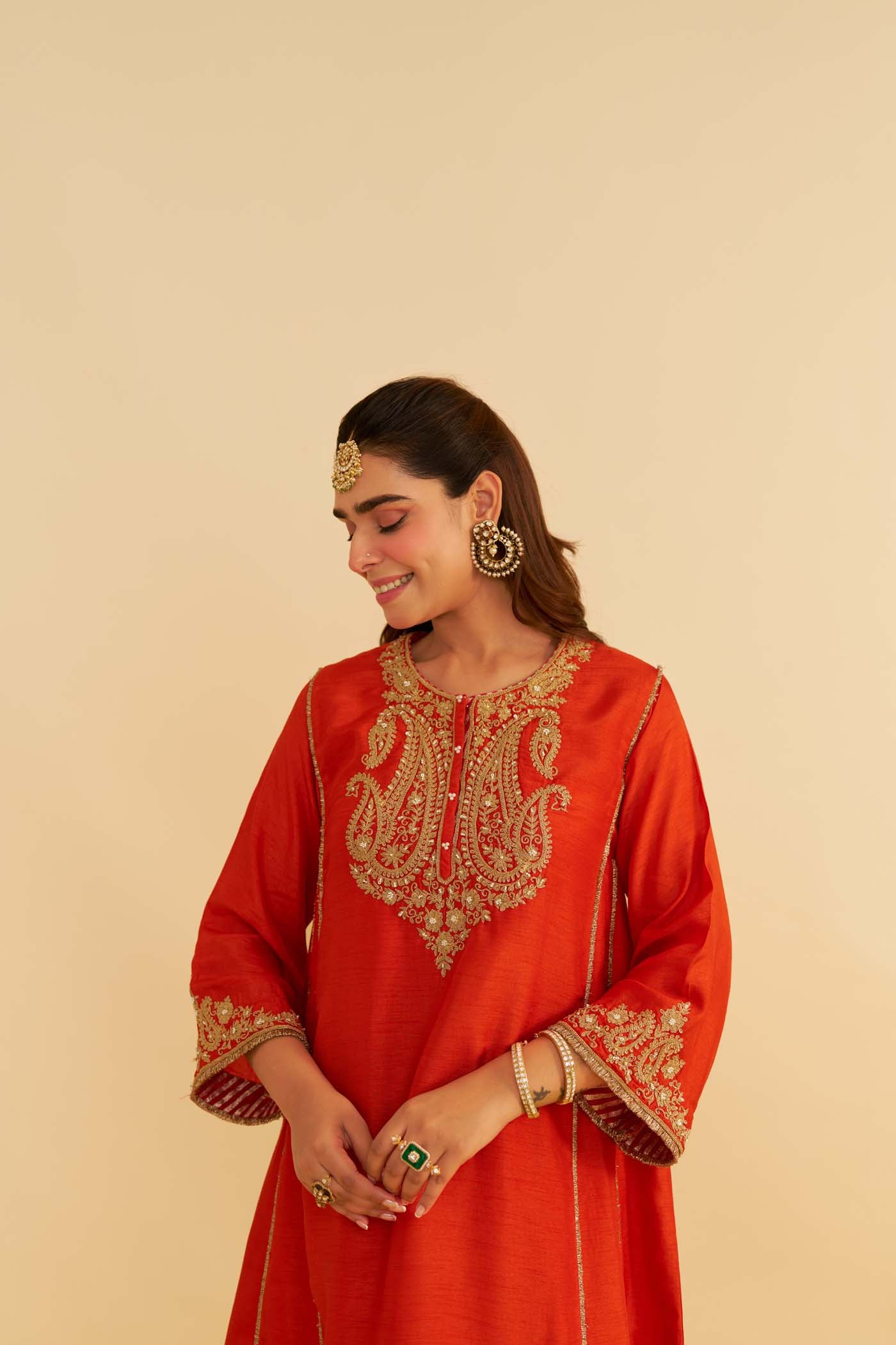 AYRA - BURNT ORANGE SHORT CHAUGA WITH SALWAR