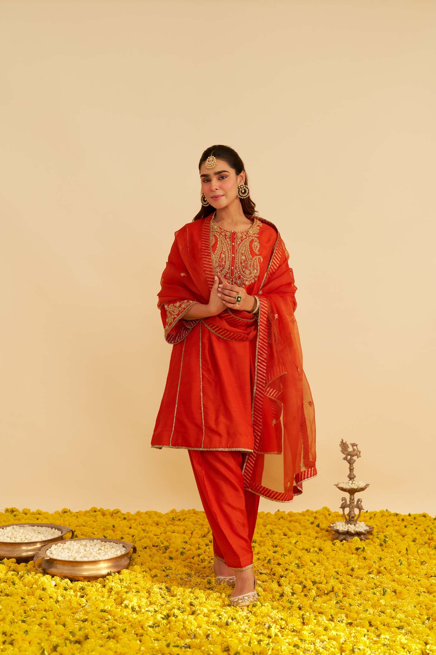 AYRA - BURNT ORANGE SHORT CHAUGA WITH SALWAR