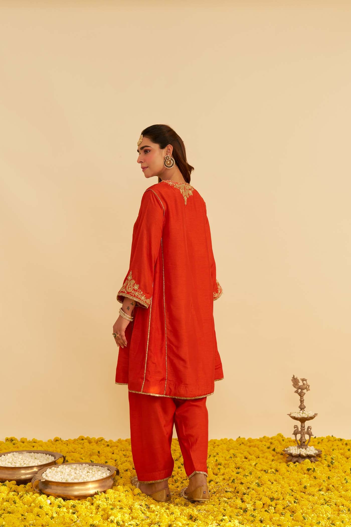 AYRA - BURNT ORANGE SHORT CHAUGA WITH SALWAR