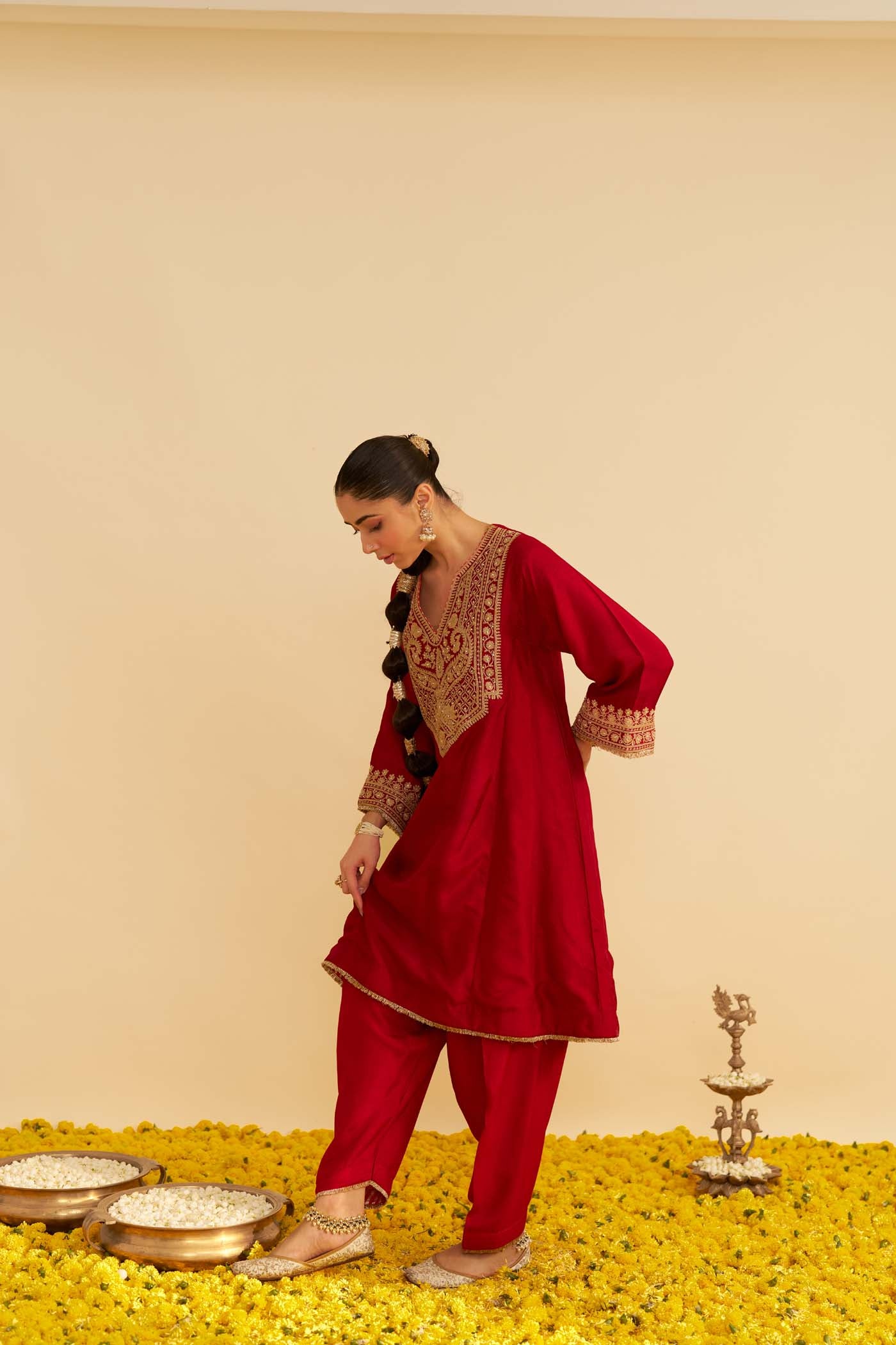 MEHZA - DEEP RED SHORT CHAUGA WITH SALWAR