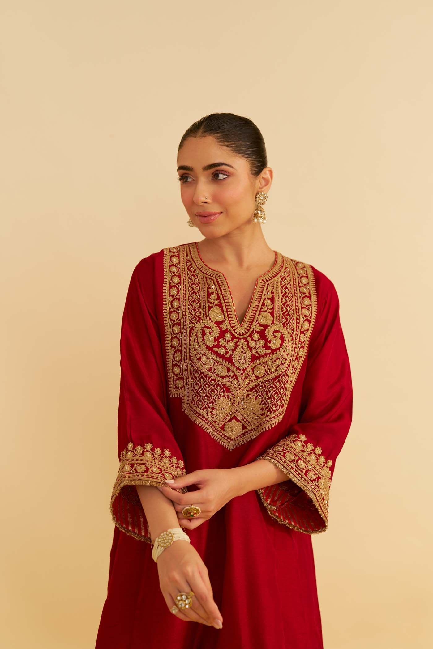 MEHZA - DEEP RED SHORT CHAUGA WITH SALWAR (Lxrts)