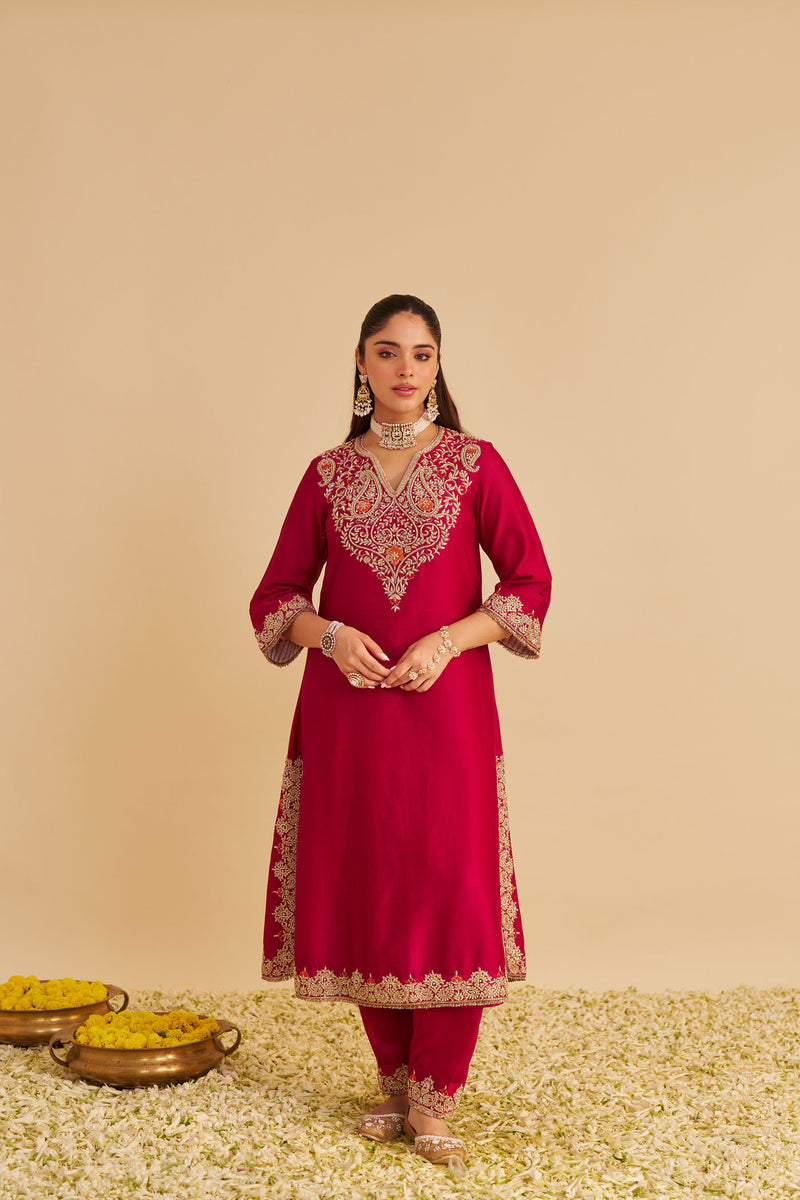 Areefa  - Dabka Zardozi Embroidered Rich Banarasi Rani Hotpink Suit & Salwar