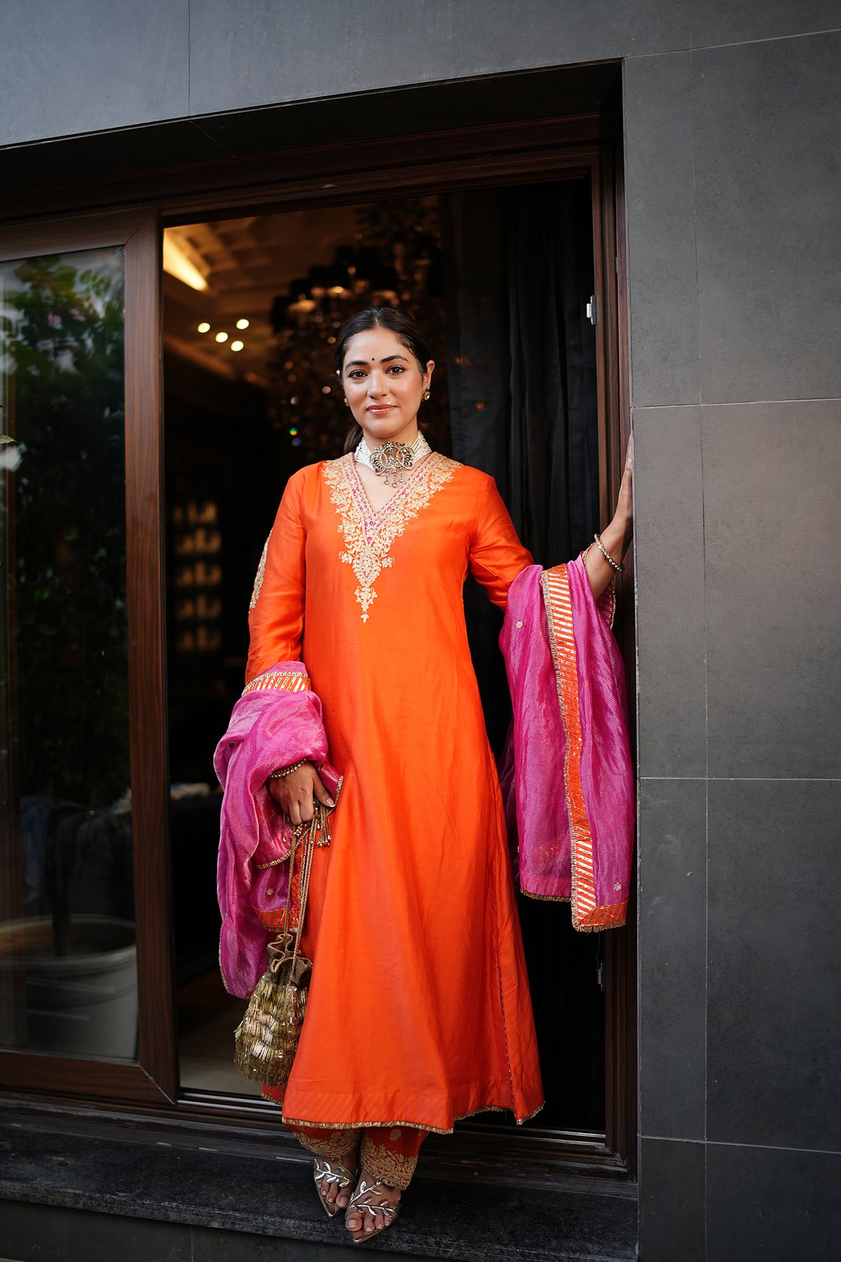 Anisha Sethi In Liana Burnt Orange Chauga with Salwar