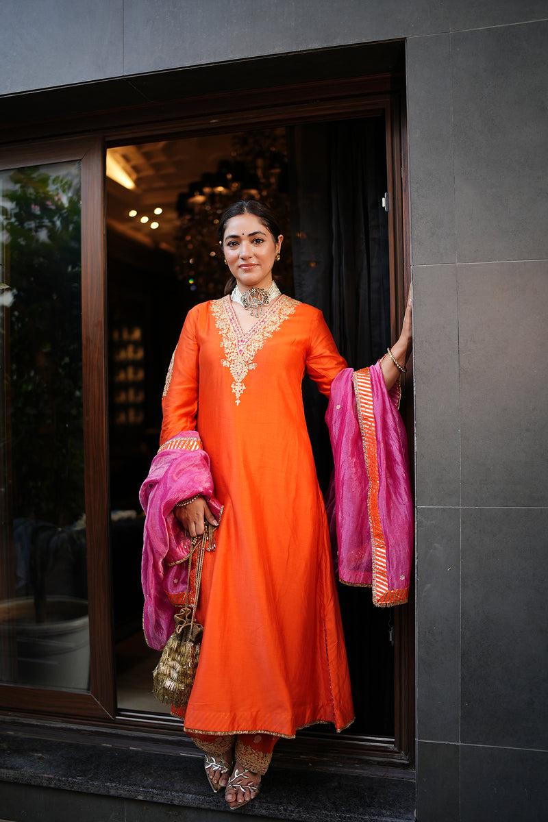 Anisha Sethi In Liana Burnt Orange Chauga with Salwar