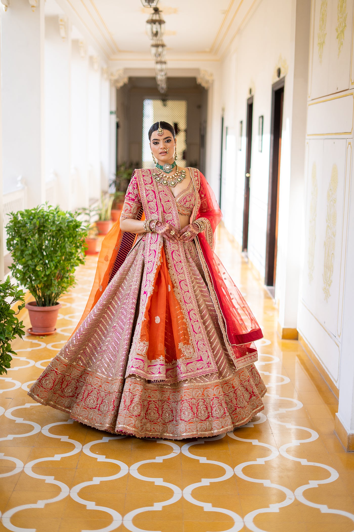 Anahira - Hotpink Blouse with Lehenga and Dupatta