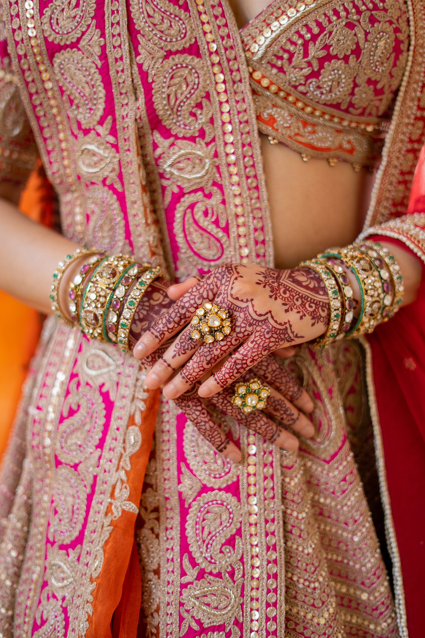 Anahira - Hotpink Blouse with Lehenga and Dupatta