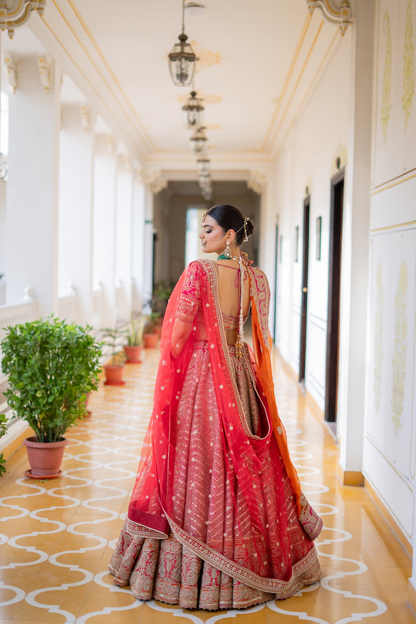 Anahira - Hotpink Blouse with Lehenga and Dupatta