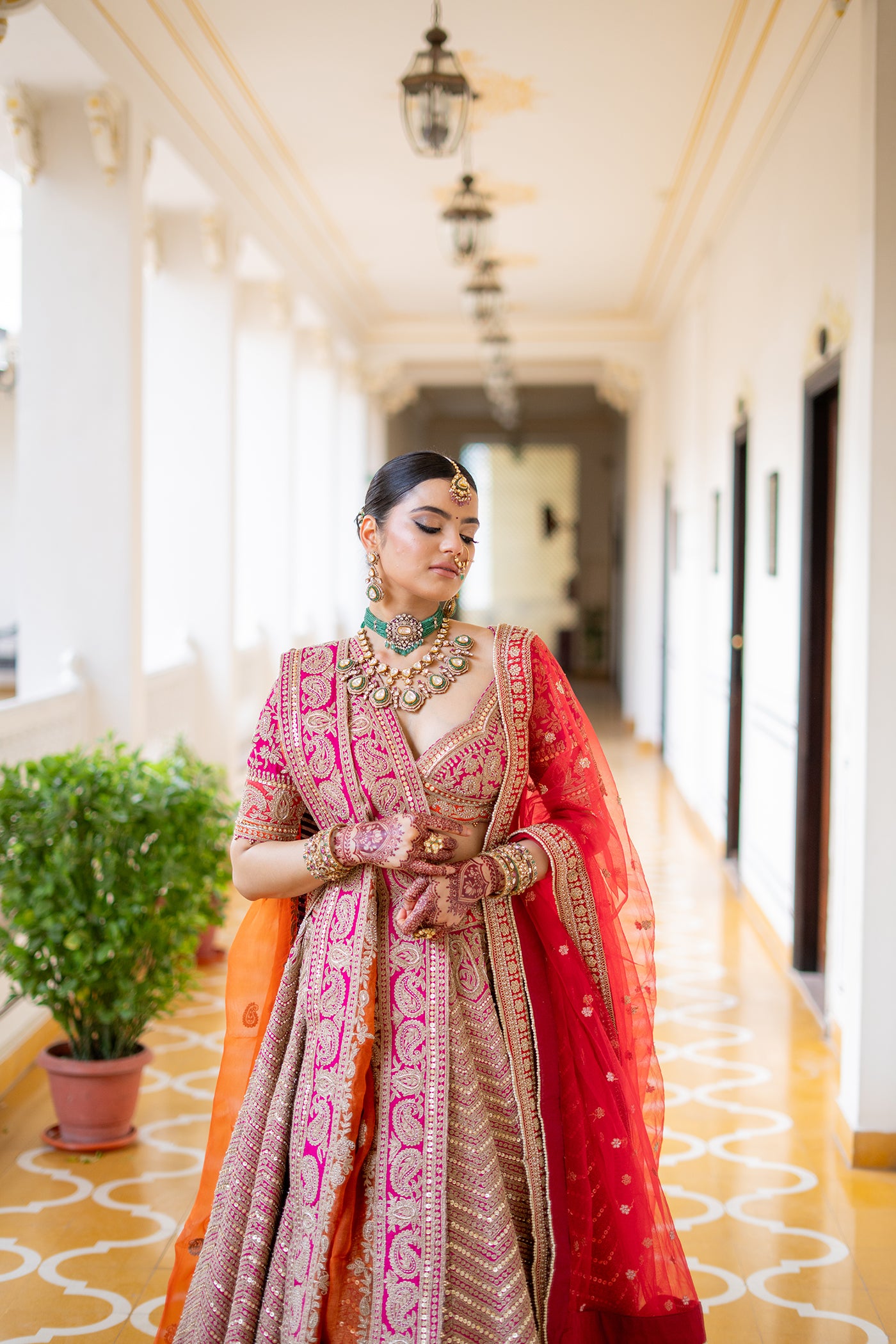 Anahira - Hotpink Blouse with Lehenga and Dupatta