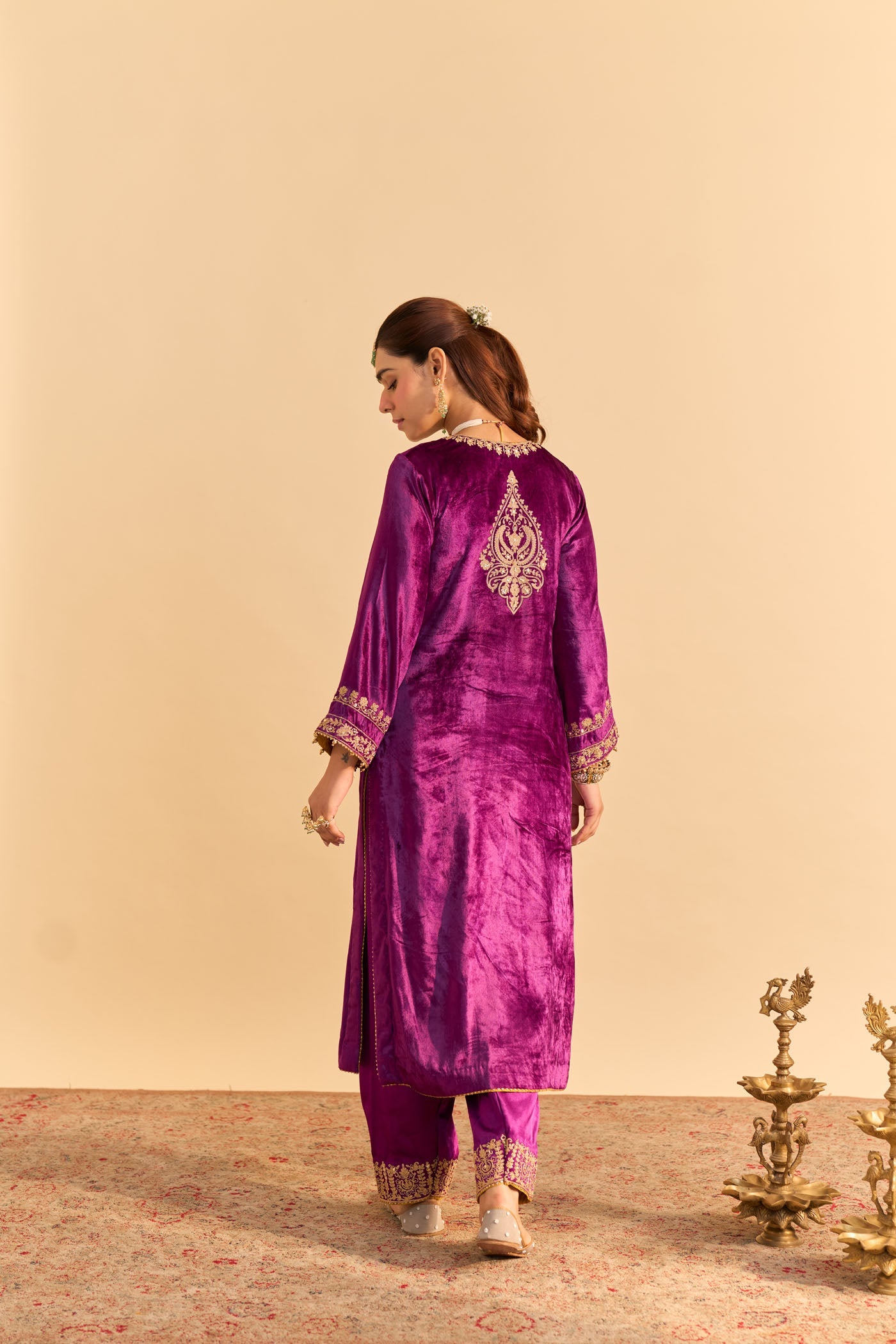 Fareeha - Silk Velvet Deep Purple Kurta with Salwar (Lxrts)
