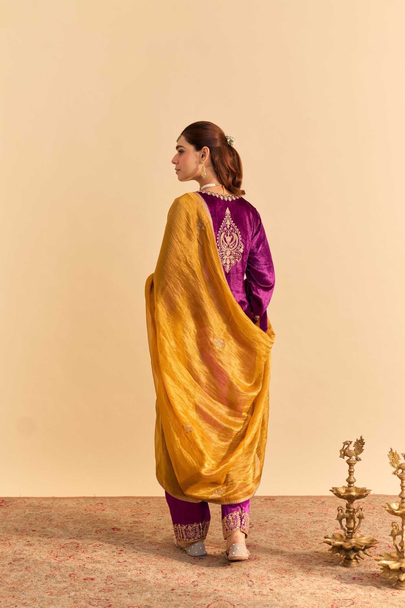 Fareeha - Silk Velvet Deep Purple Kurta with Salwar (Lxrts)