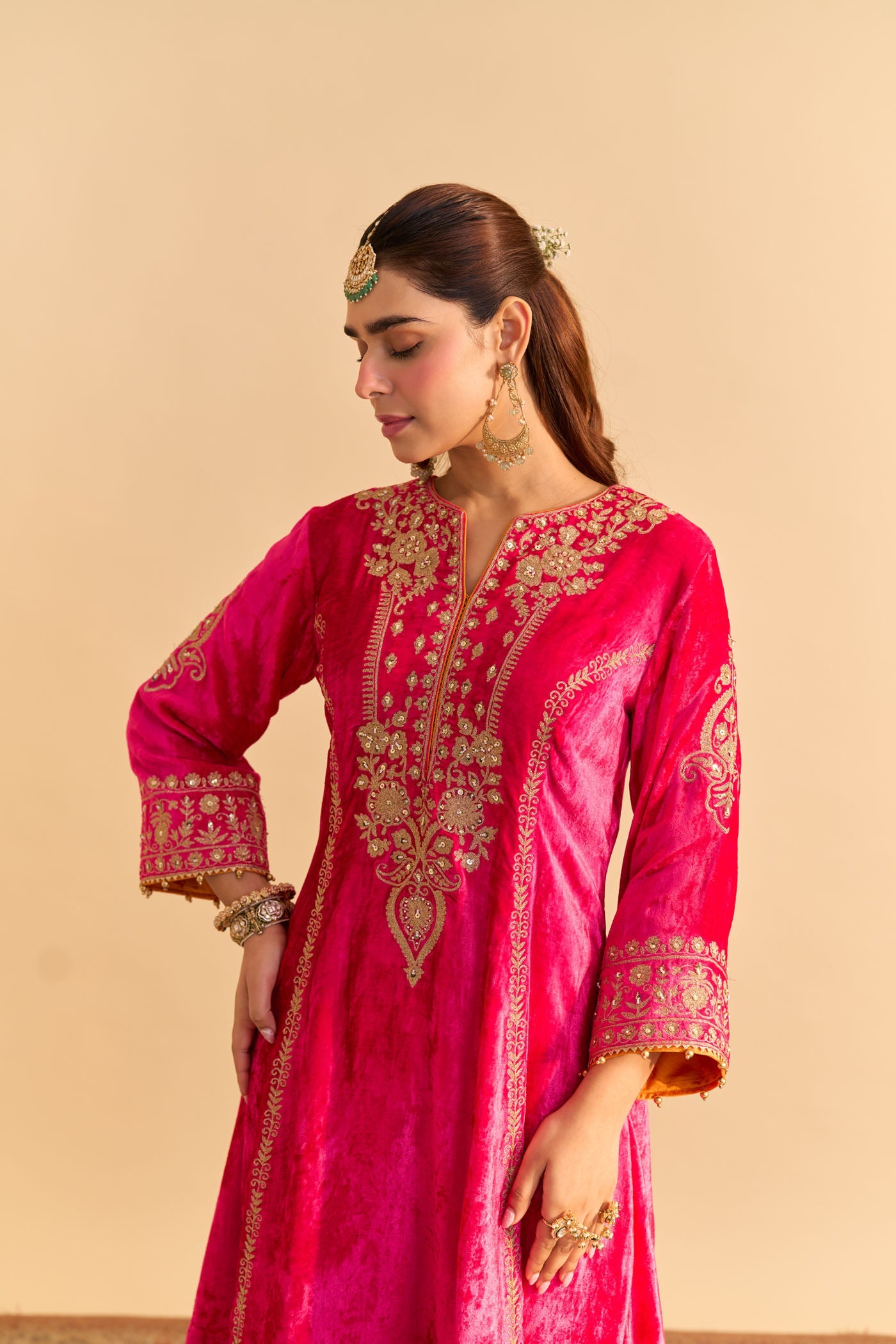 Ziara - Silk Velvet Hotpink Kurta with Dhoti (Lxrts)
