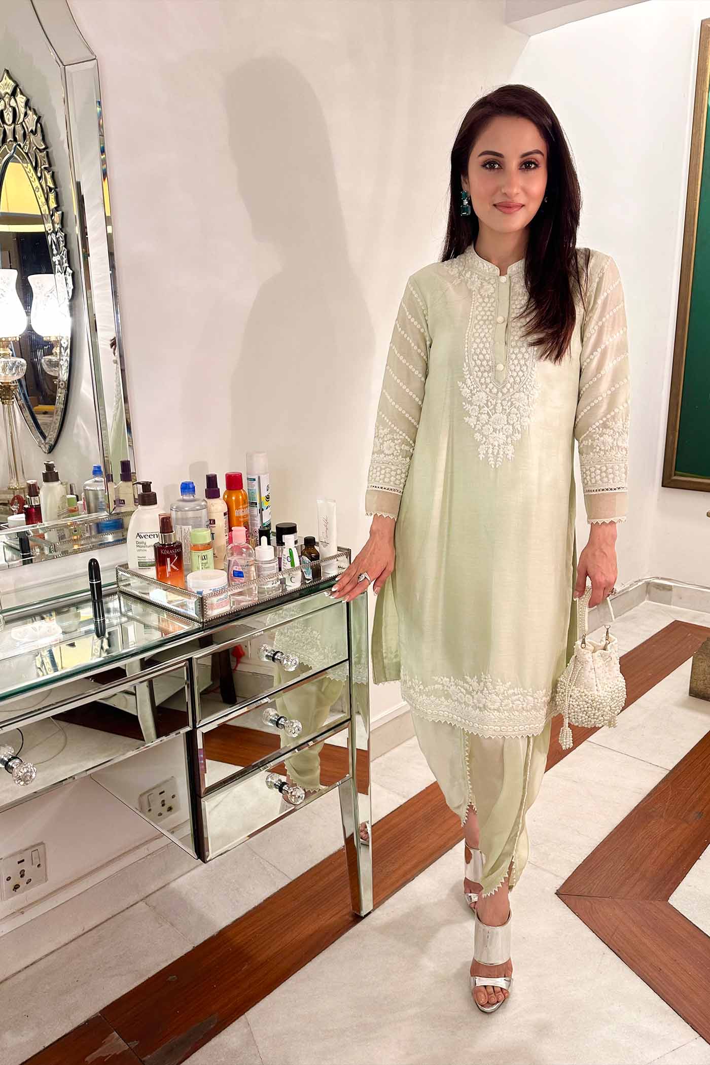 Payal Sen In Ayika - Frosty Green Short kurta with dhoti