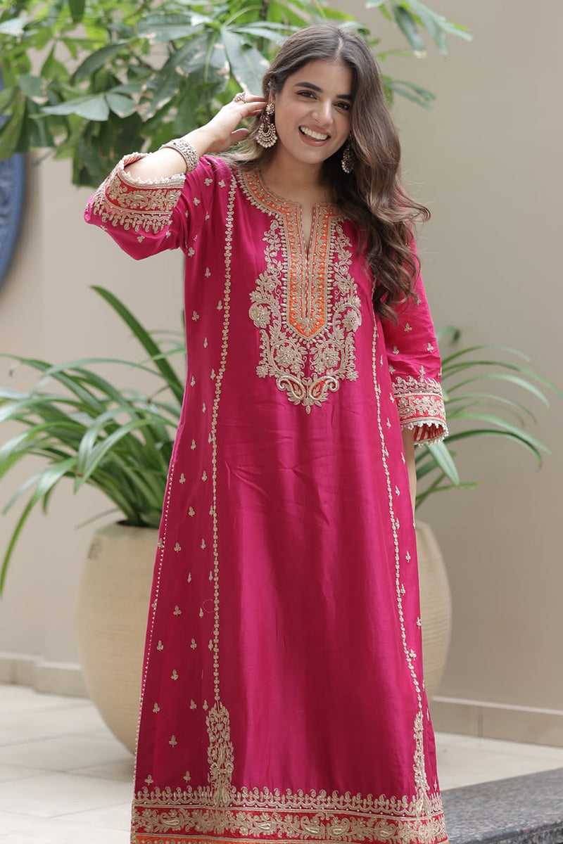 Shweta Sachdev  In Aamish - Rani Hotpink Long A-line Kurta with Palazzo