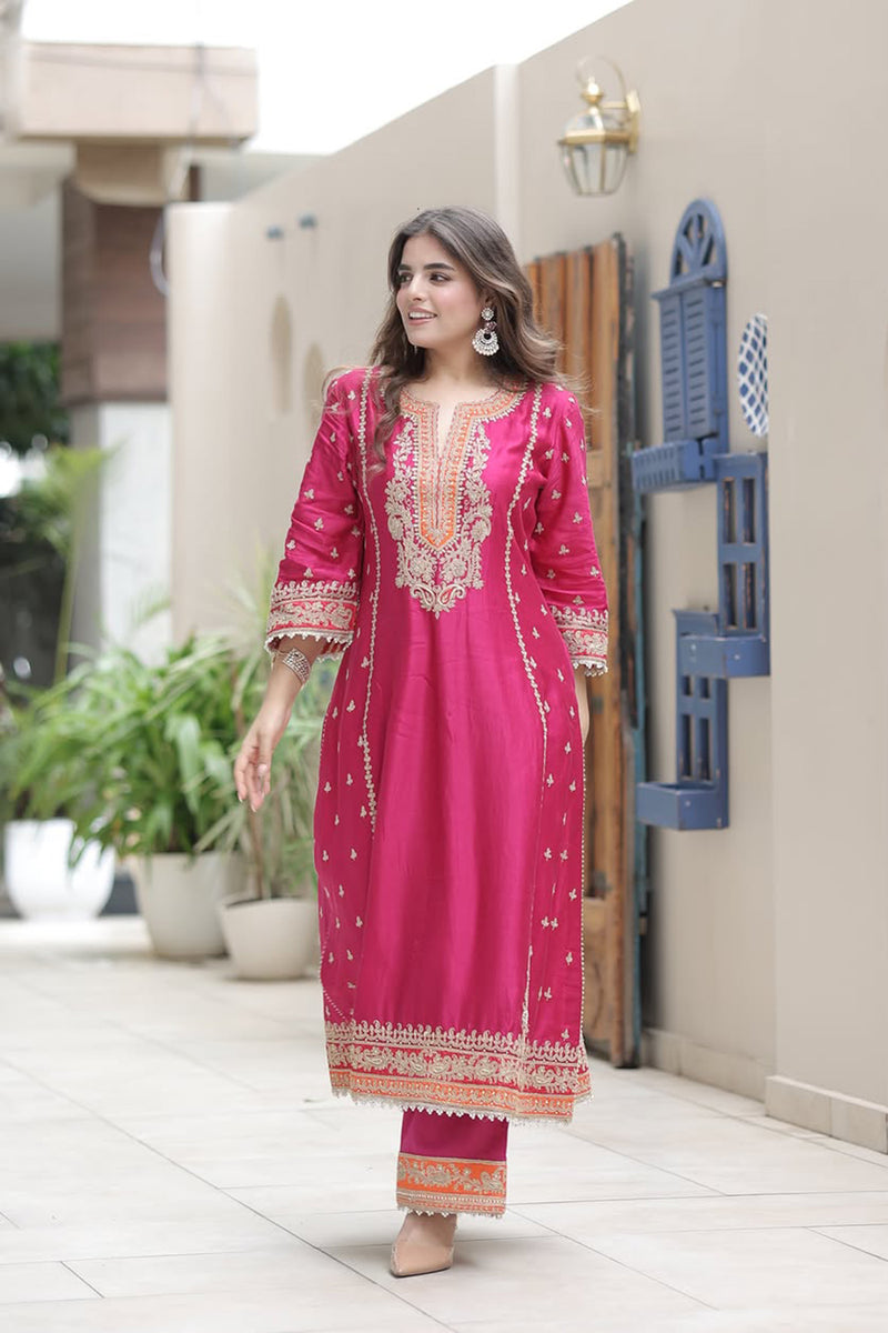 Shweta Sachdev  In Aamish - Rani Hotpink Long A-line Kurta with Palazzo