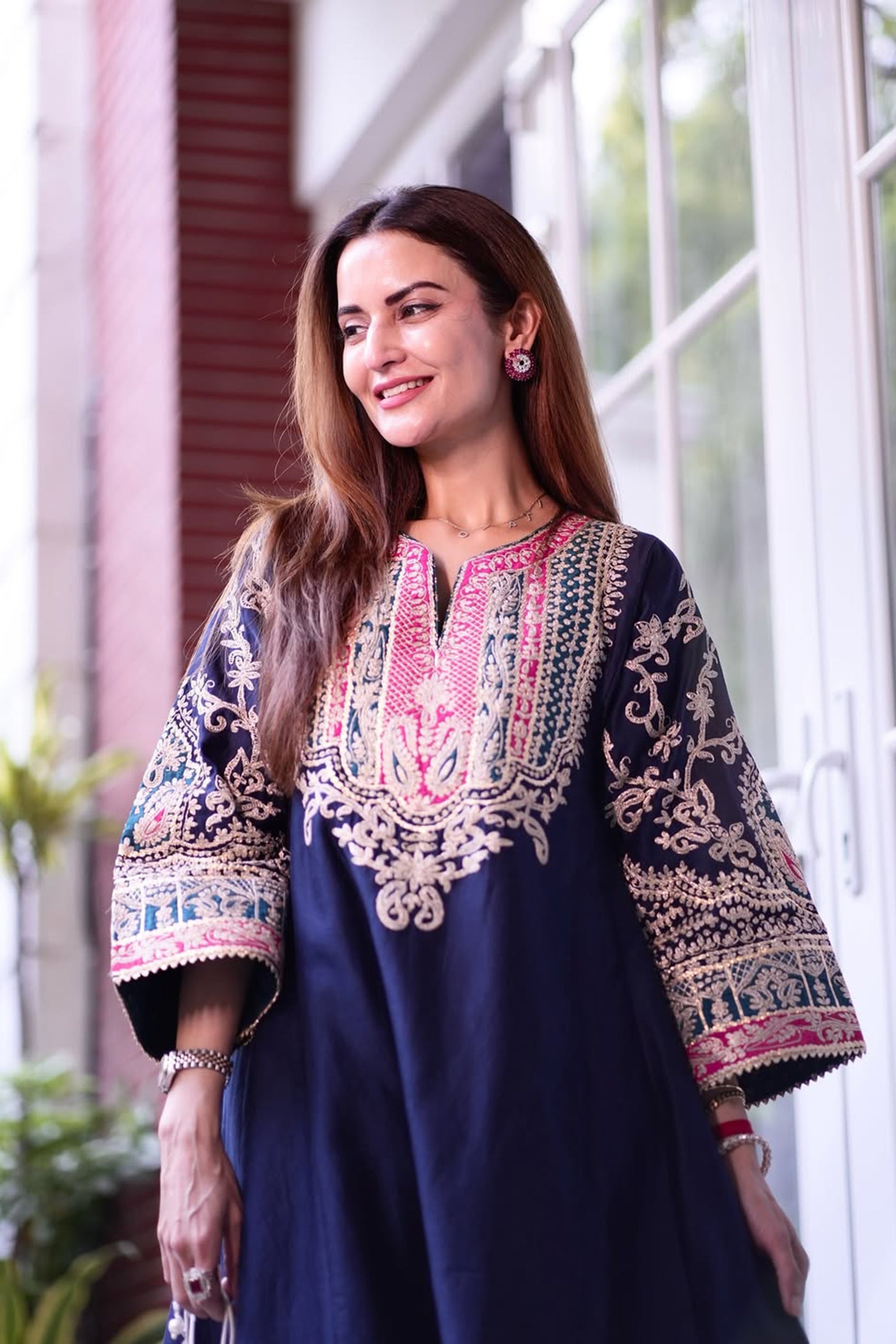 Deepti Dhillon in Mohsina - Dark Blue Short Kalidaar Chauga with Salwar