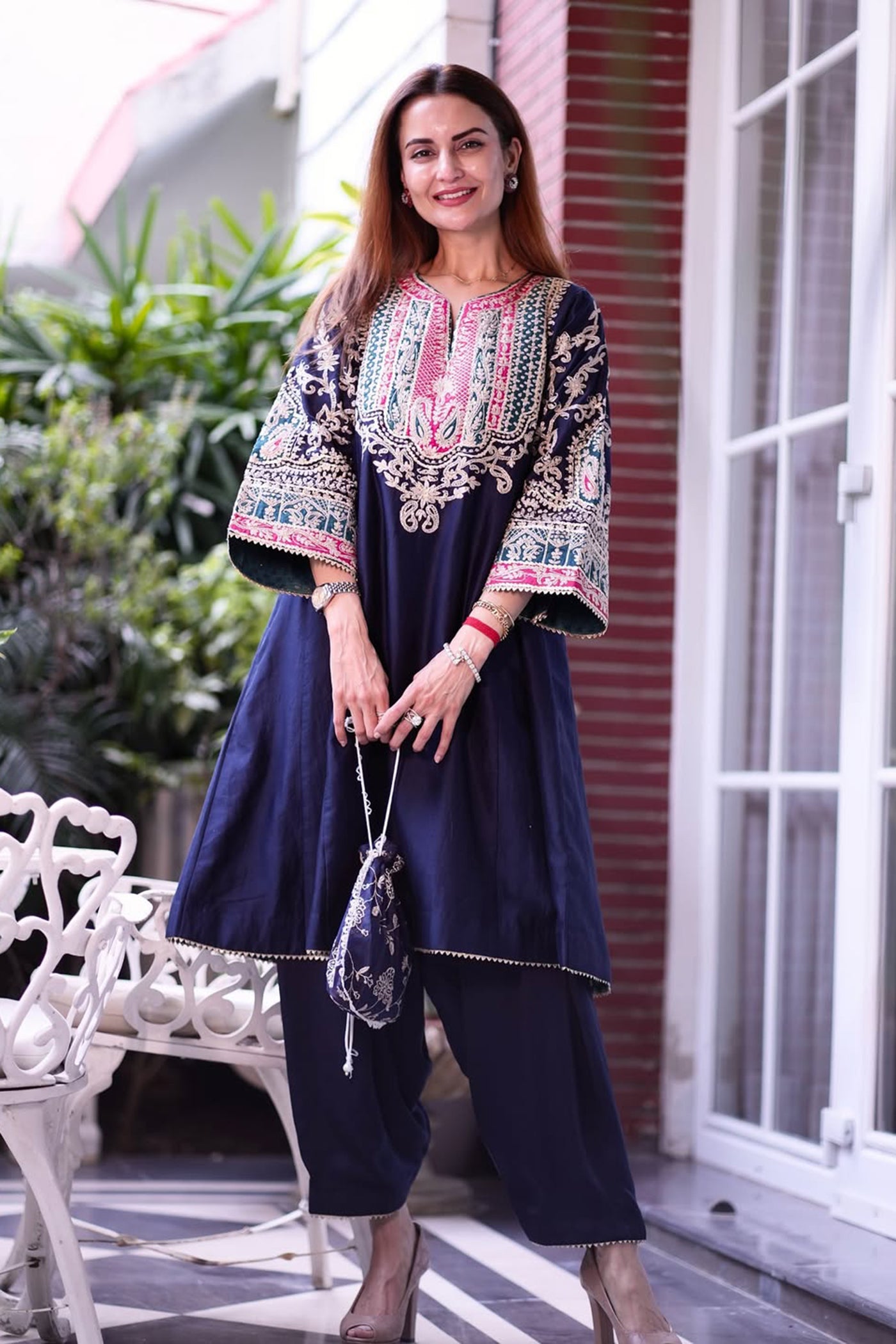 Deepti Dhillon in Mohsina - Dark Blue Short Kalidaar Chauga with Salwar
