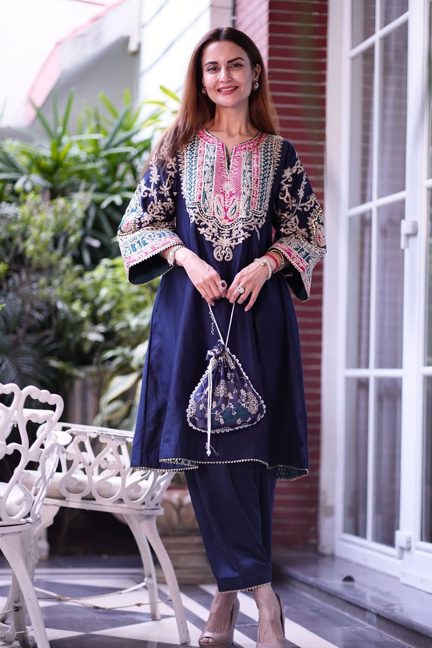 Deepti Dhillon in Mohsina - Dark Blue Short Kalidaar Chauga with Salwar