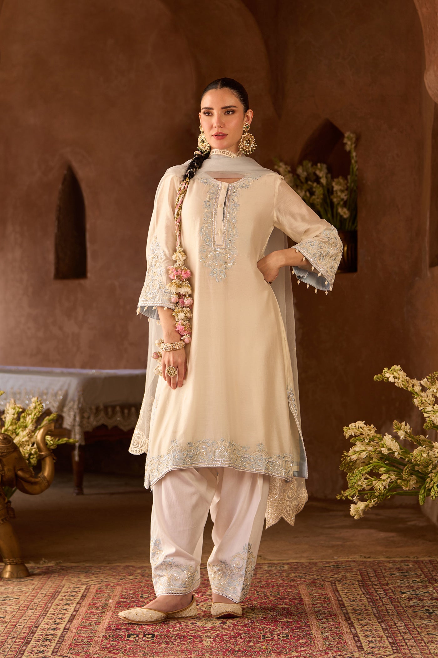 HANI - DAISY IVORY WITH BLUE A-LINE KURTA WITH SALWAR AND DUPATTA