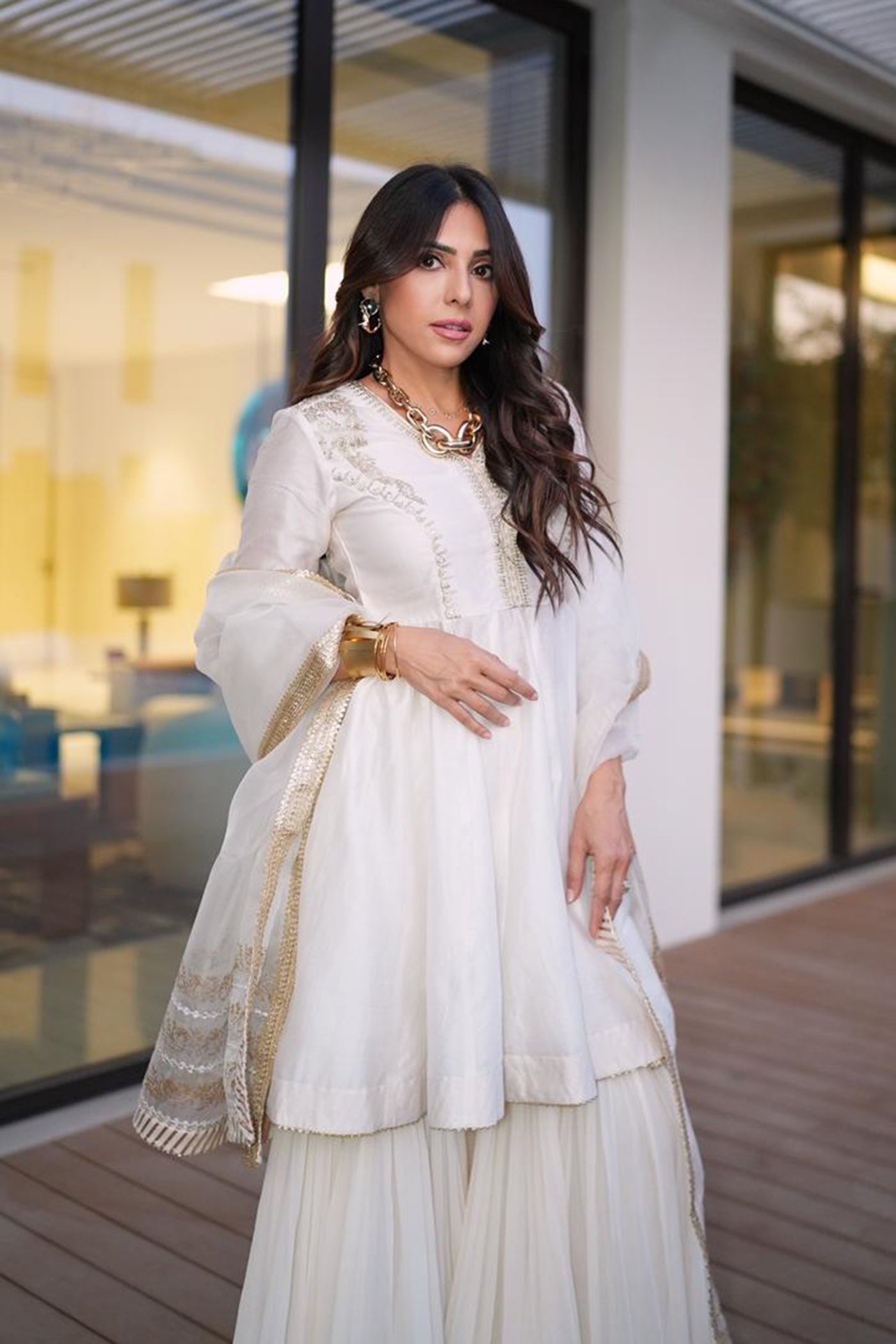 Monica Gupta In Fatima - Daisy Ivory Peplum Garara Set