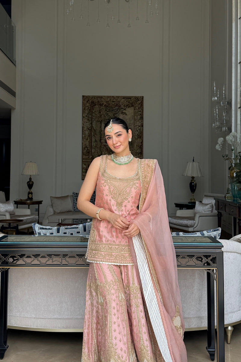 Evneet In Tasnim - Pink Kurta Set with Sharara & Dupatta