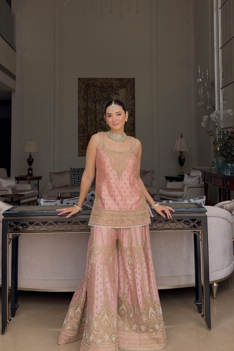 Evneet In Tasnim - Pink Kurta Set with Sharara & Dupatta