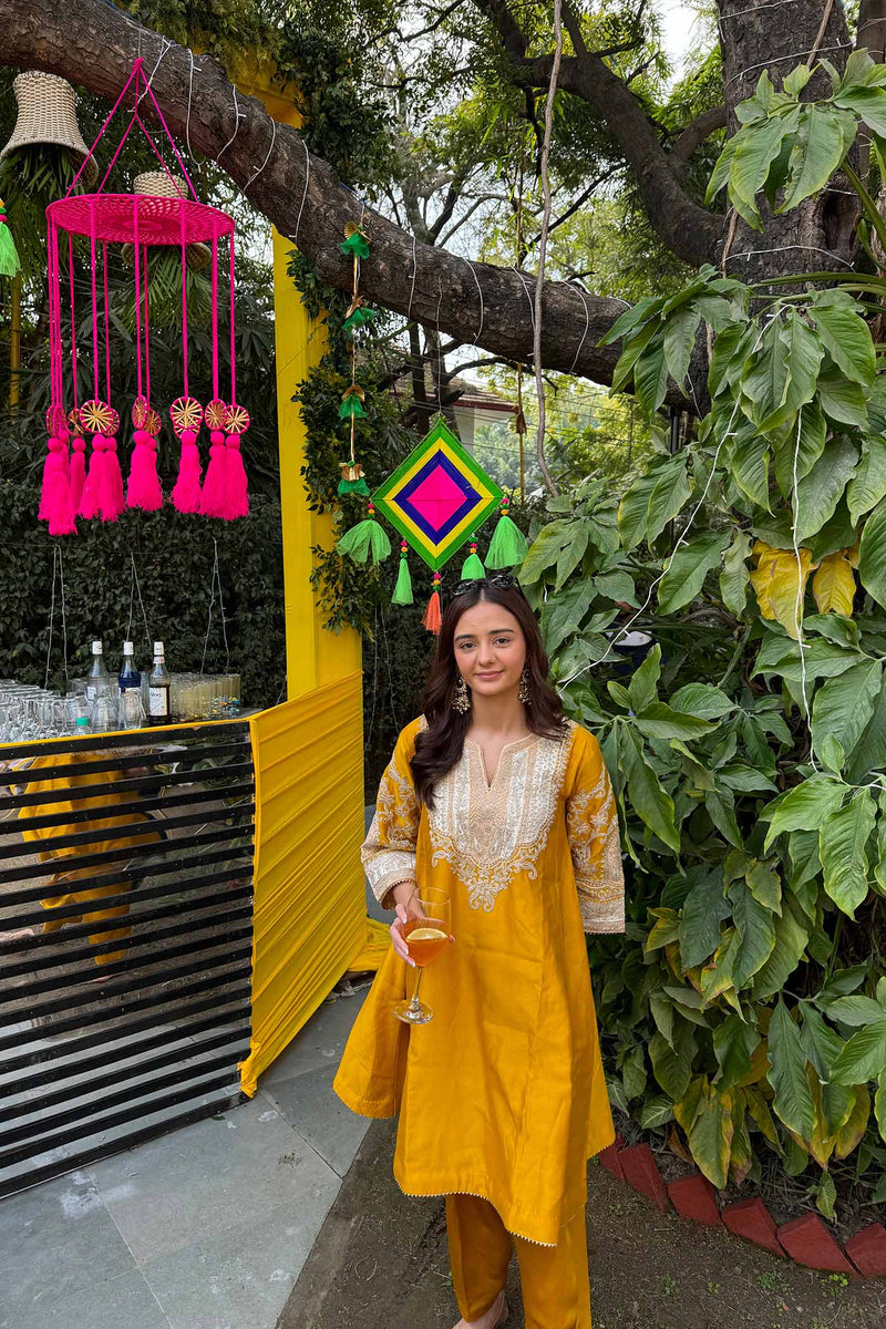 Anushka Mehra IN MOHSINA - Glaze Mustard SHORT KALIDAAR CHOGA WITH SALWAR