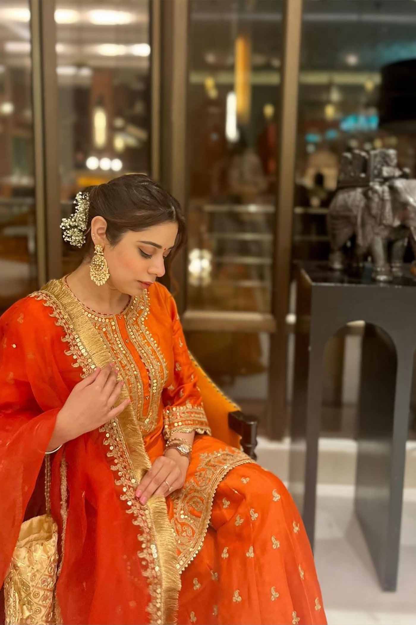 Tarini Bhatia In MISHIKA - BURNT ORANGE KURTA WITH SHARARA AND DUPATTA