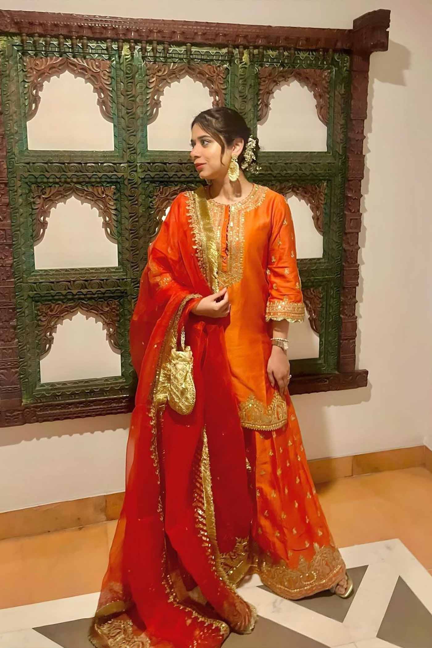 Tarini Bhatia In MISHIKA - BURNT ORANGE KURTA WITH SHARARA AND DUPATTA