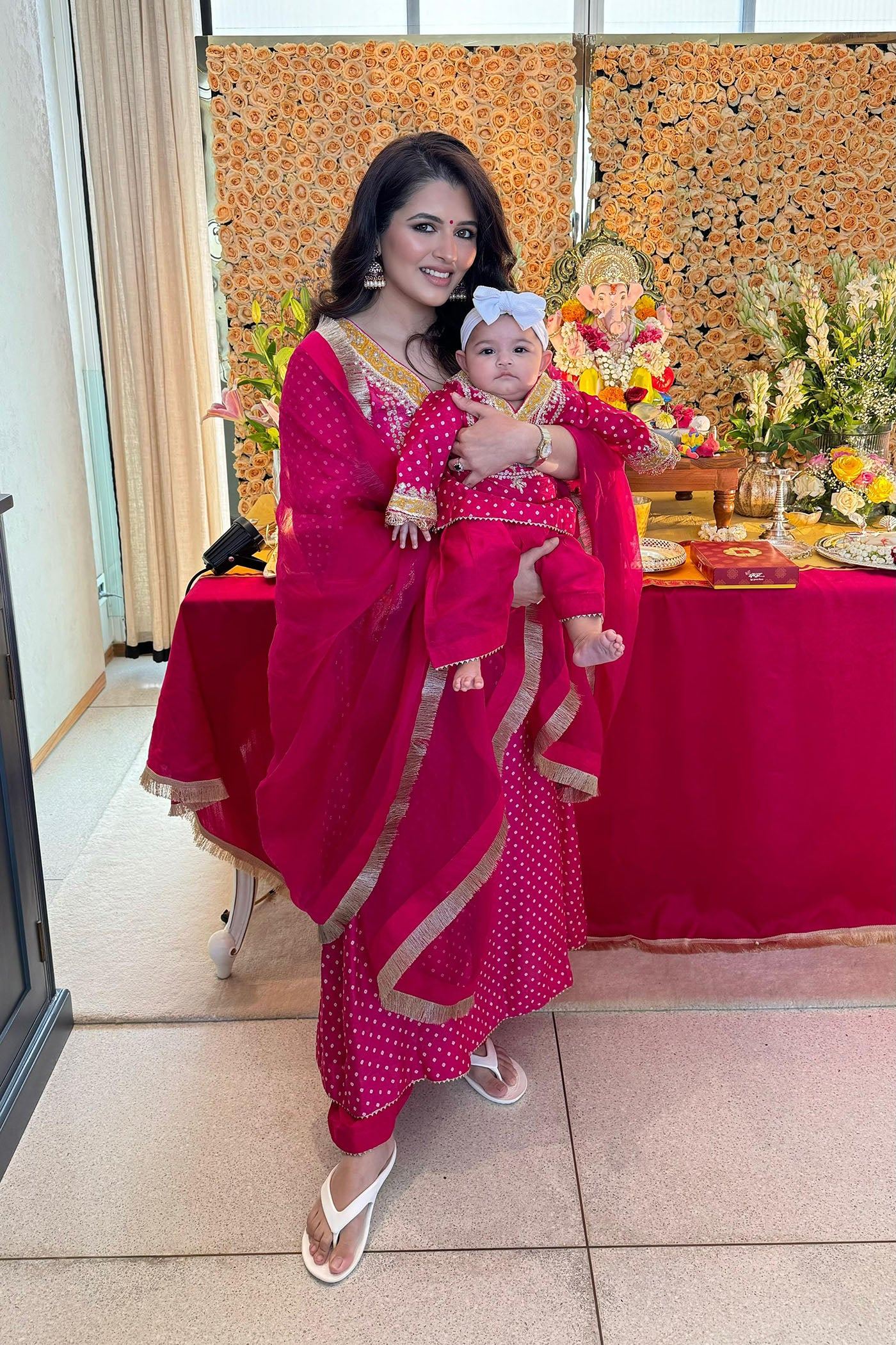 Siara - Rani Hotpink Long A-line Choga With Salwar