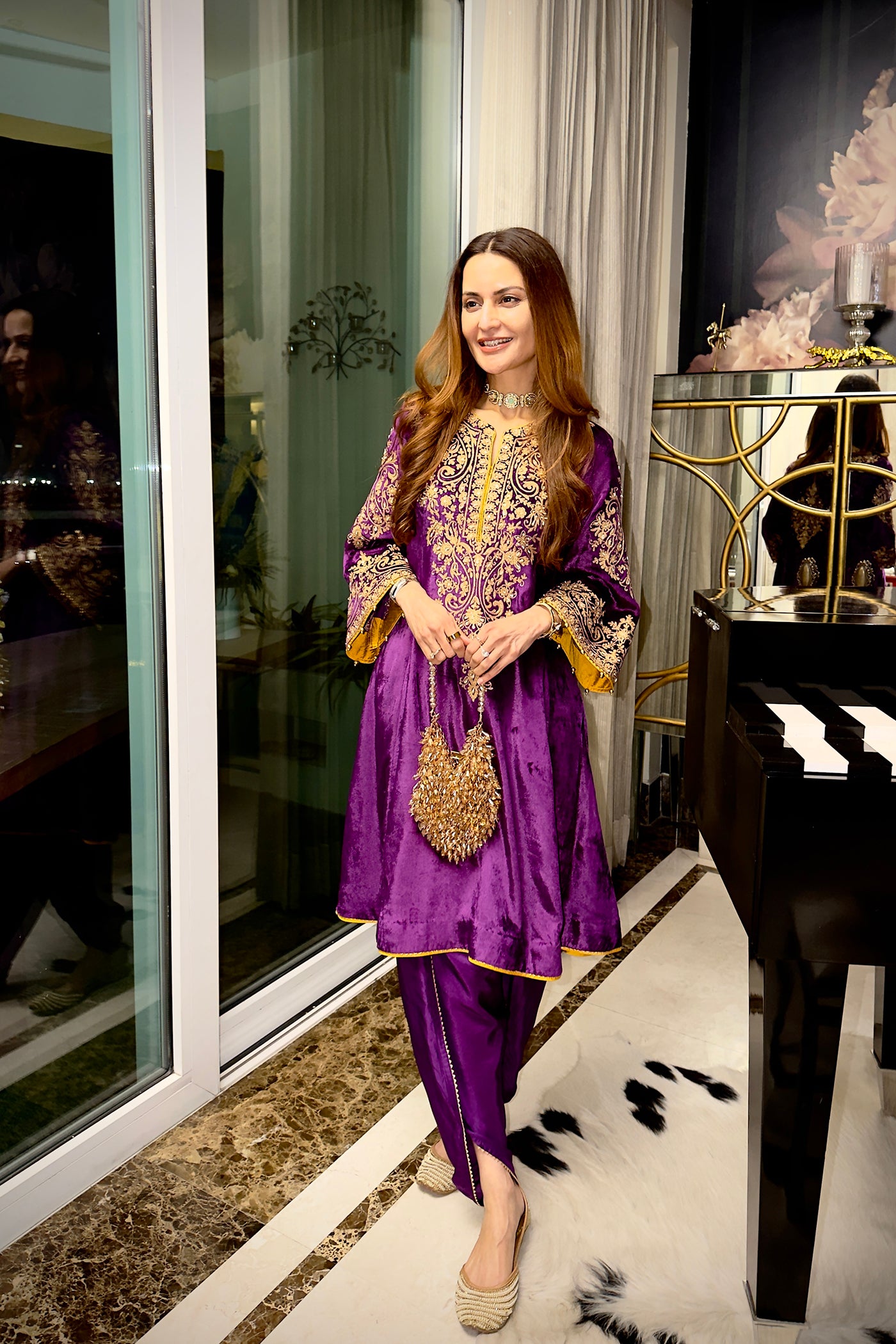 Deepti Dhillon In Eira - Silk Velvet Deep Purple A-line Kurta with Dhoti