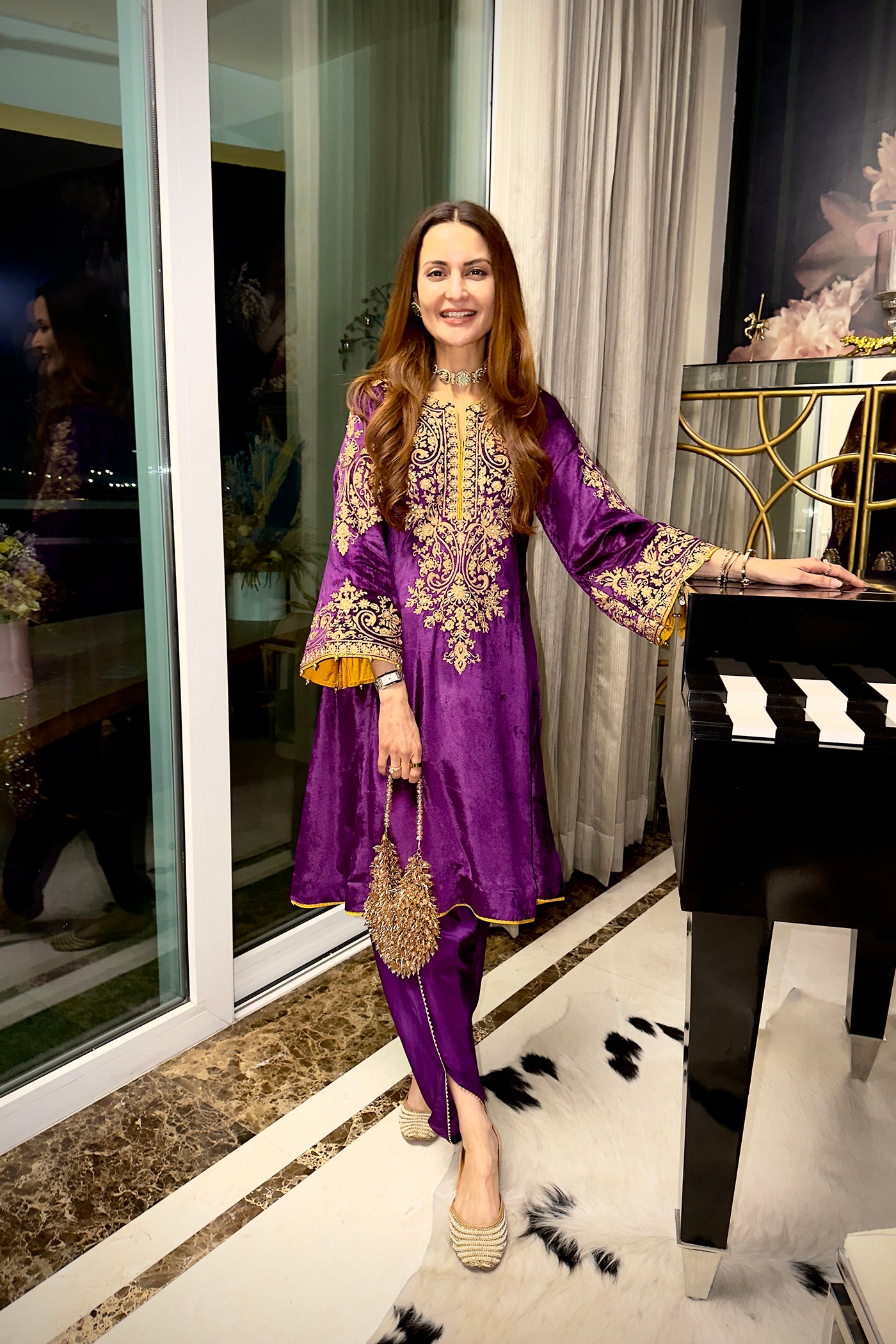 Deepti Dhillon In Eira - Silk Velvet Deep Purple A-line Kurta with Dhoti