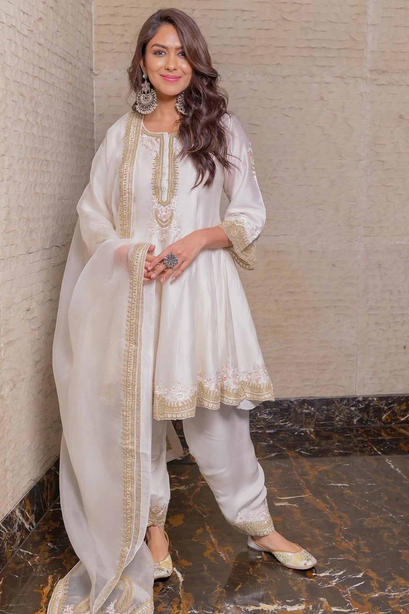 Faria - Daisy Ivory Short Anarkali with Chooridaar and Dupatta