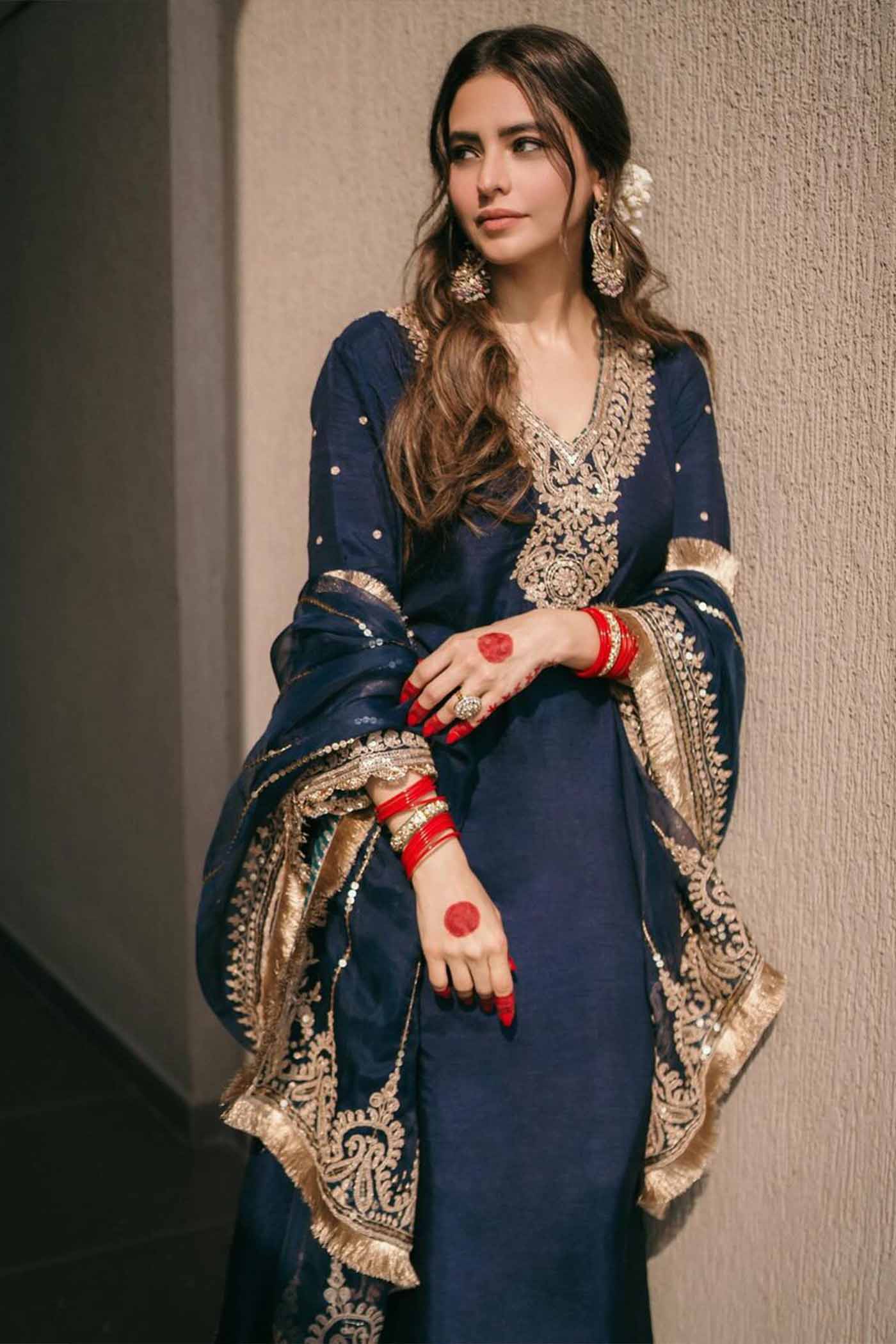 Aamna Shariff In MYSHA - DEEP BLUE LONG CHOGA WITH SALWAR