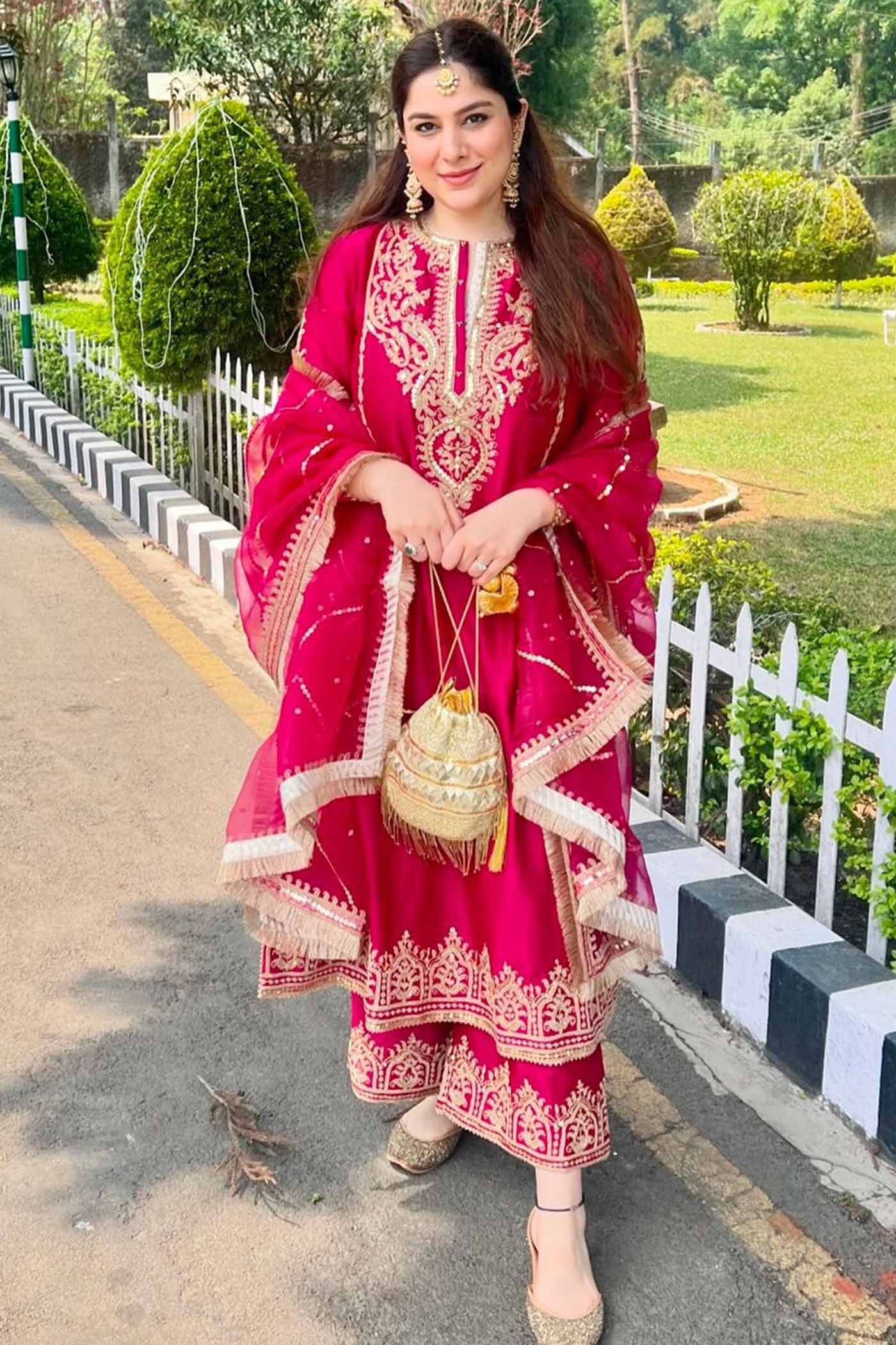 Guntas Sethi In MAHIKA - HOTPINK LONG KURTA WITH PALAZZO AND DUPATTA