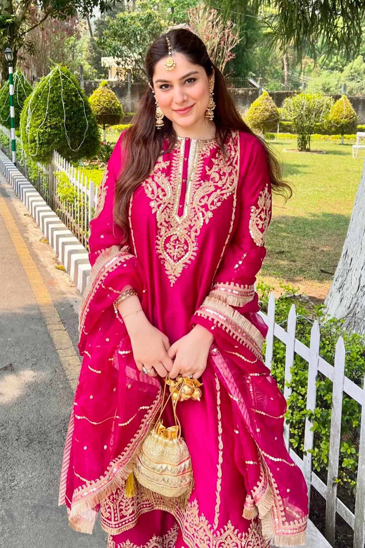 Guntas Sethi In MAHIKA - HOTPINK LONG KURTA WITH PALAZZO AND DUPATTA