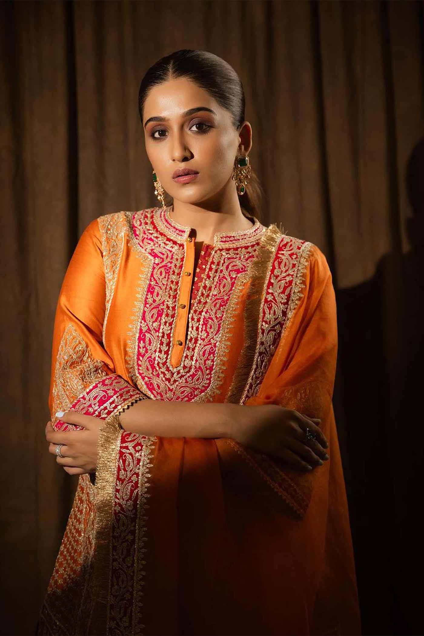 Nimrit Ahluwalia In NAAYAAB - ORANGE SHORT KURTA WITH SALWAR AND DUPATTA