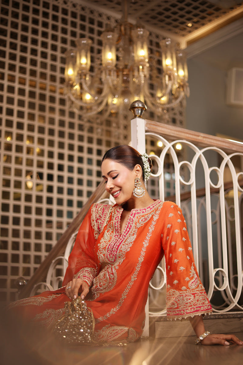 Swati Vatssa in Misam - Burnt Orange Long A-line Kurta with Palazzo